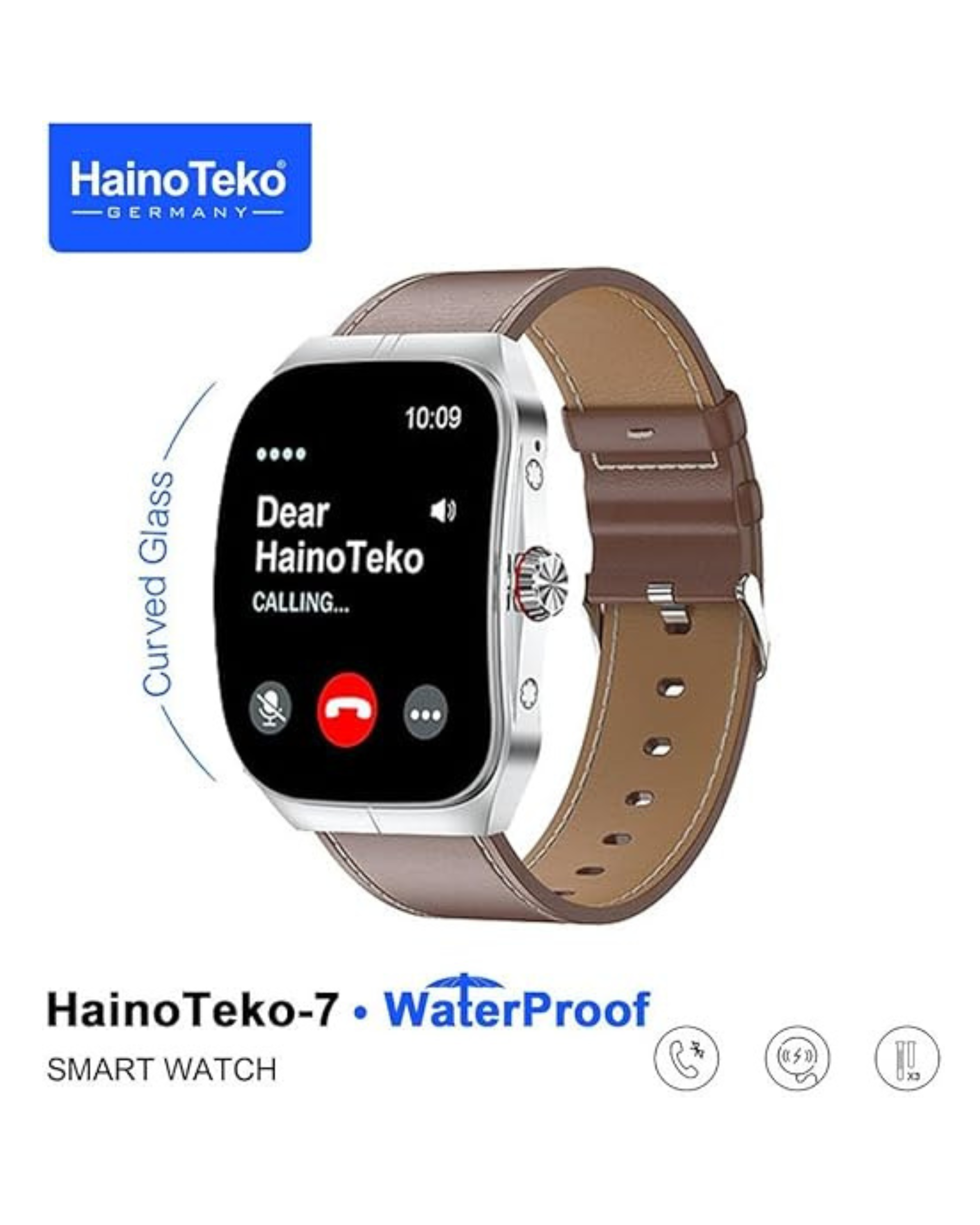HainoTeko 7 Waterproof Curved AMOLED Diplay Smart Watch With 3 Pair Strap