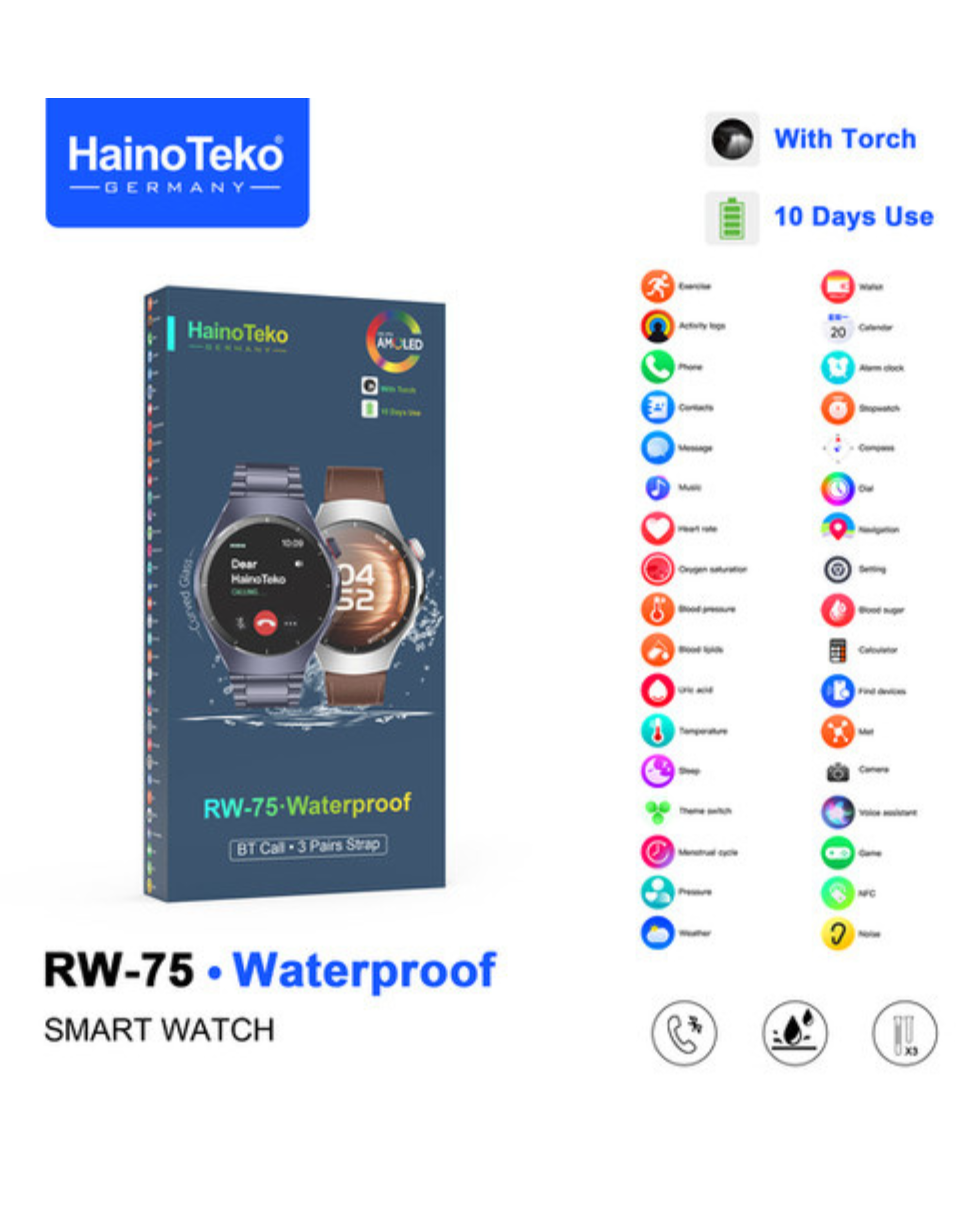 HainoTeko RW-75 Waterproof Smart Watch for Men