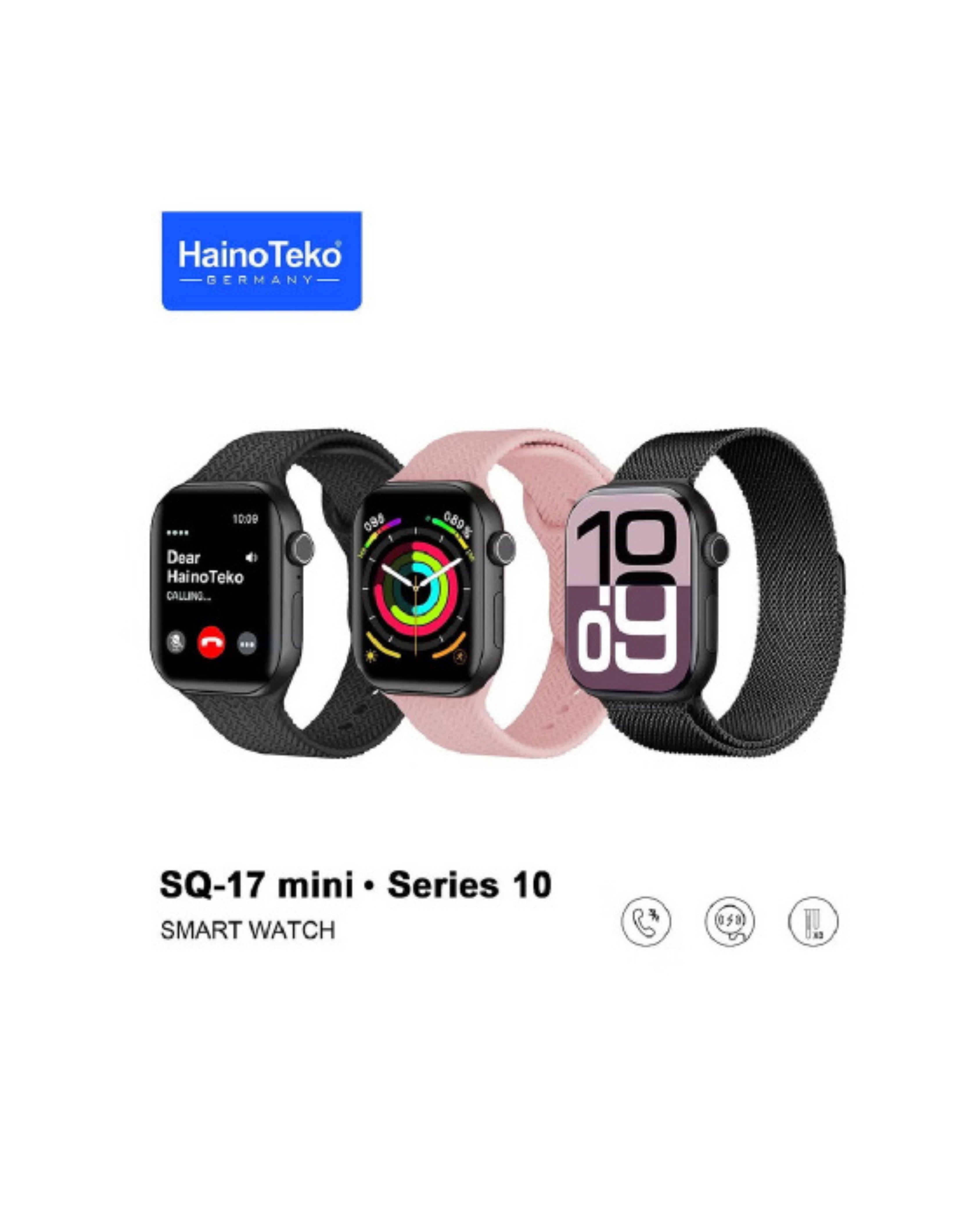HainoTeko SQ-17 Mini Smart Watch AMOLED Display with 3 Interchangeable Straps for Women - Black