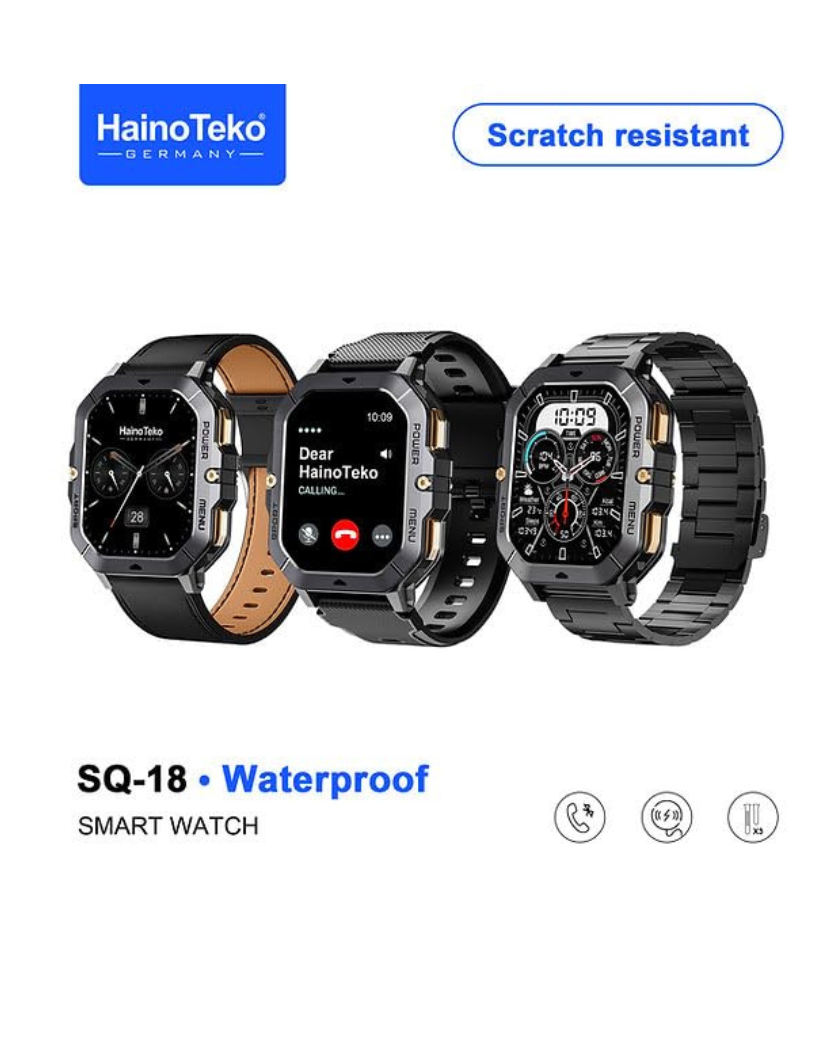 Haino Teko - SQ-18 Waterproof Smart Watch with three interchangeable straps