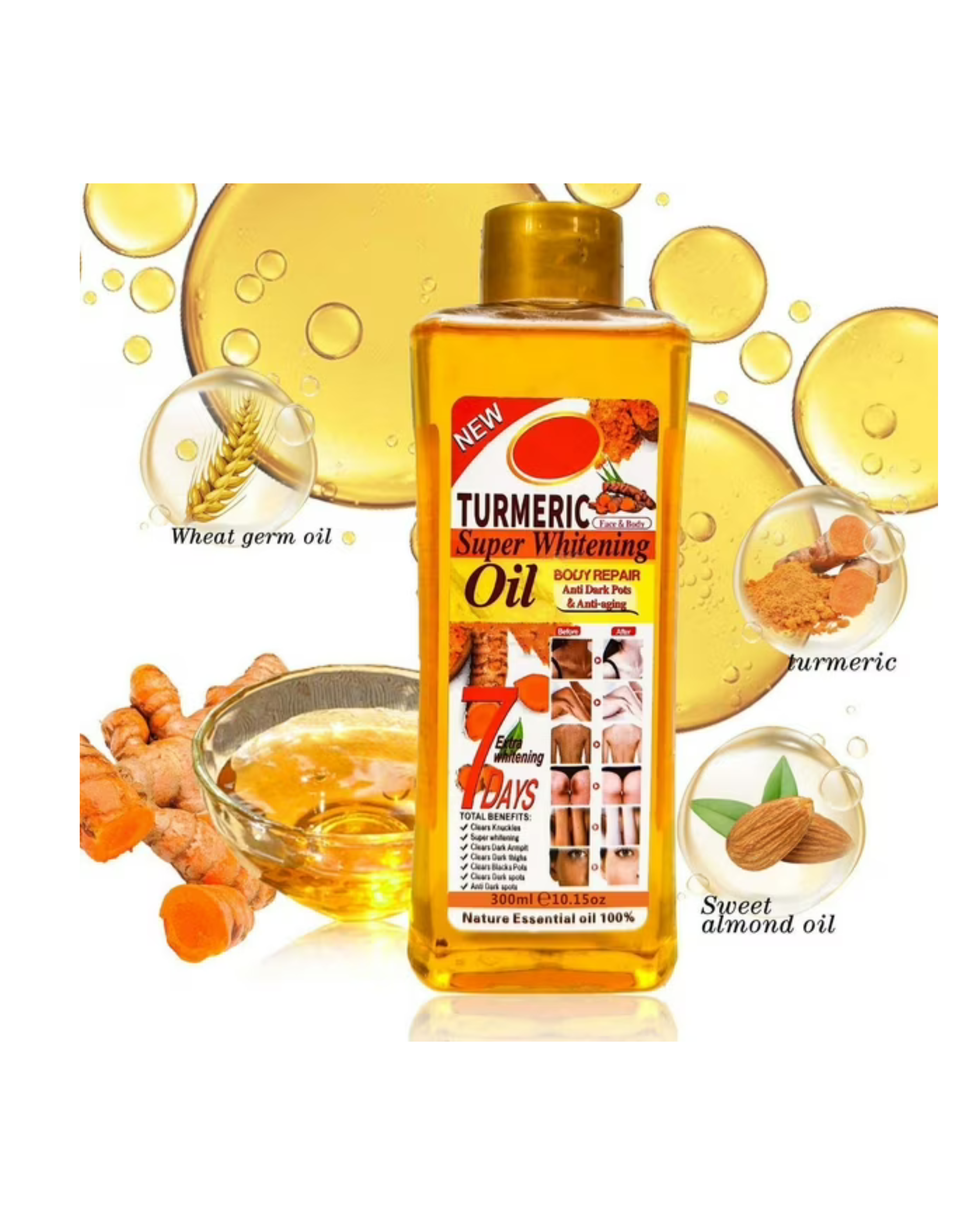 Veet Gold Turmeric Oil Super Whitening Body oil - Anti Dark Spot & Anti Ageing, Nature Essential oil 100% - 300 ml
