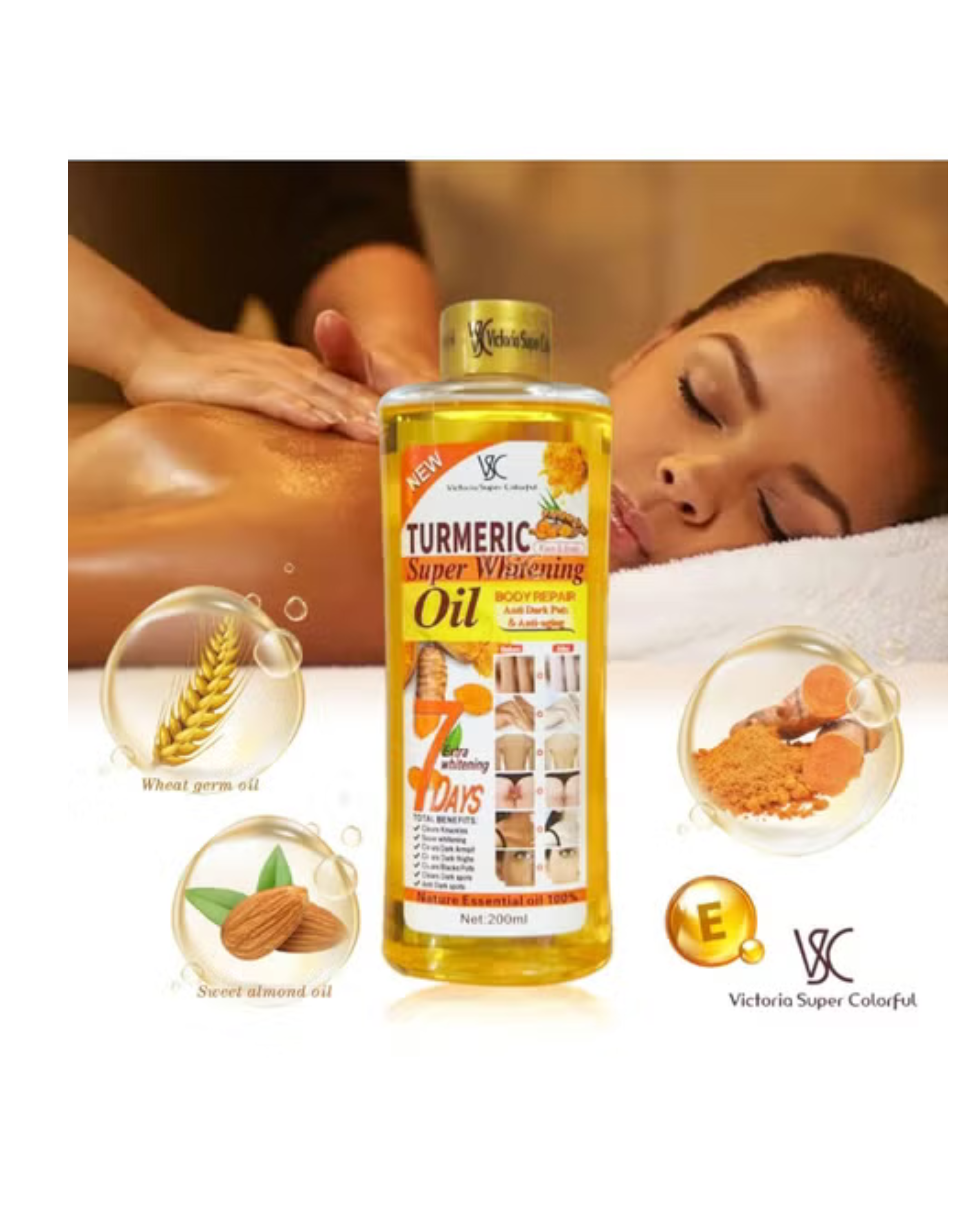 Veet Gold Turmeric Oil Super Whitening Body oil - Anti Dark Spot & Anti Ageing, Nature Essential oil 100% - 300 ml