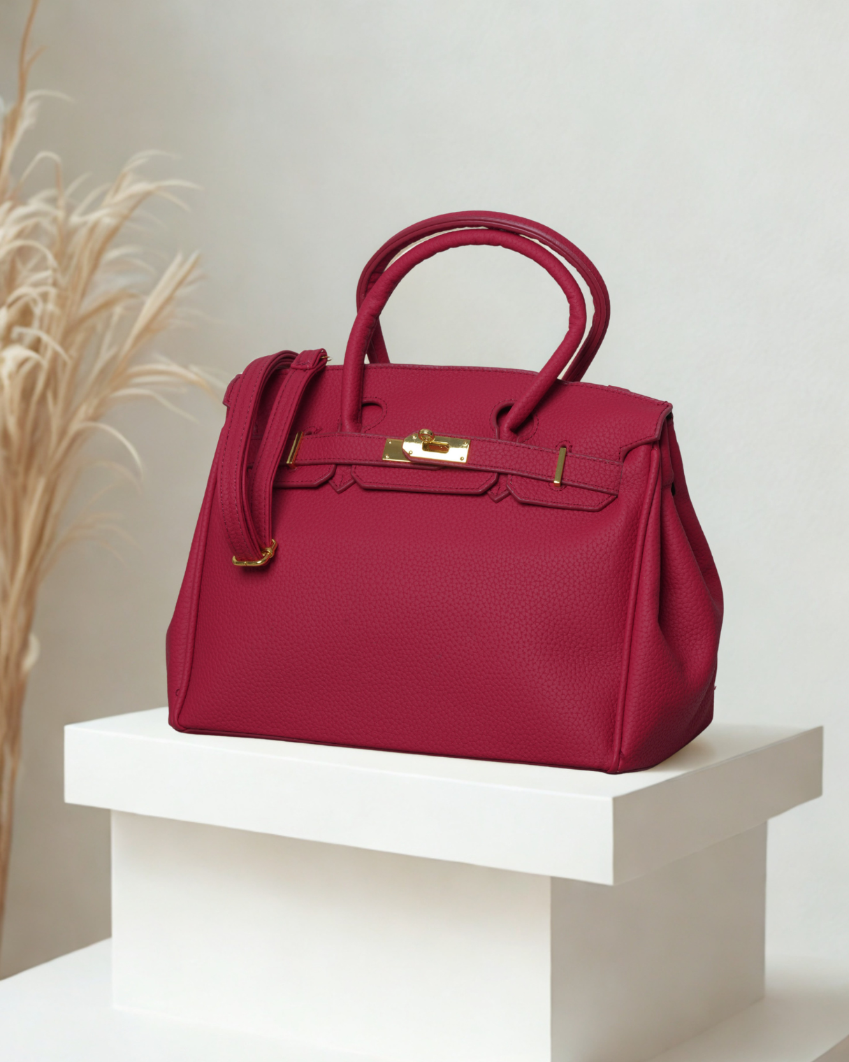 Classic Pebbled Top Handle Satchel | Elegant Turn-Lock Handbag & Crossbody