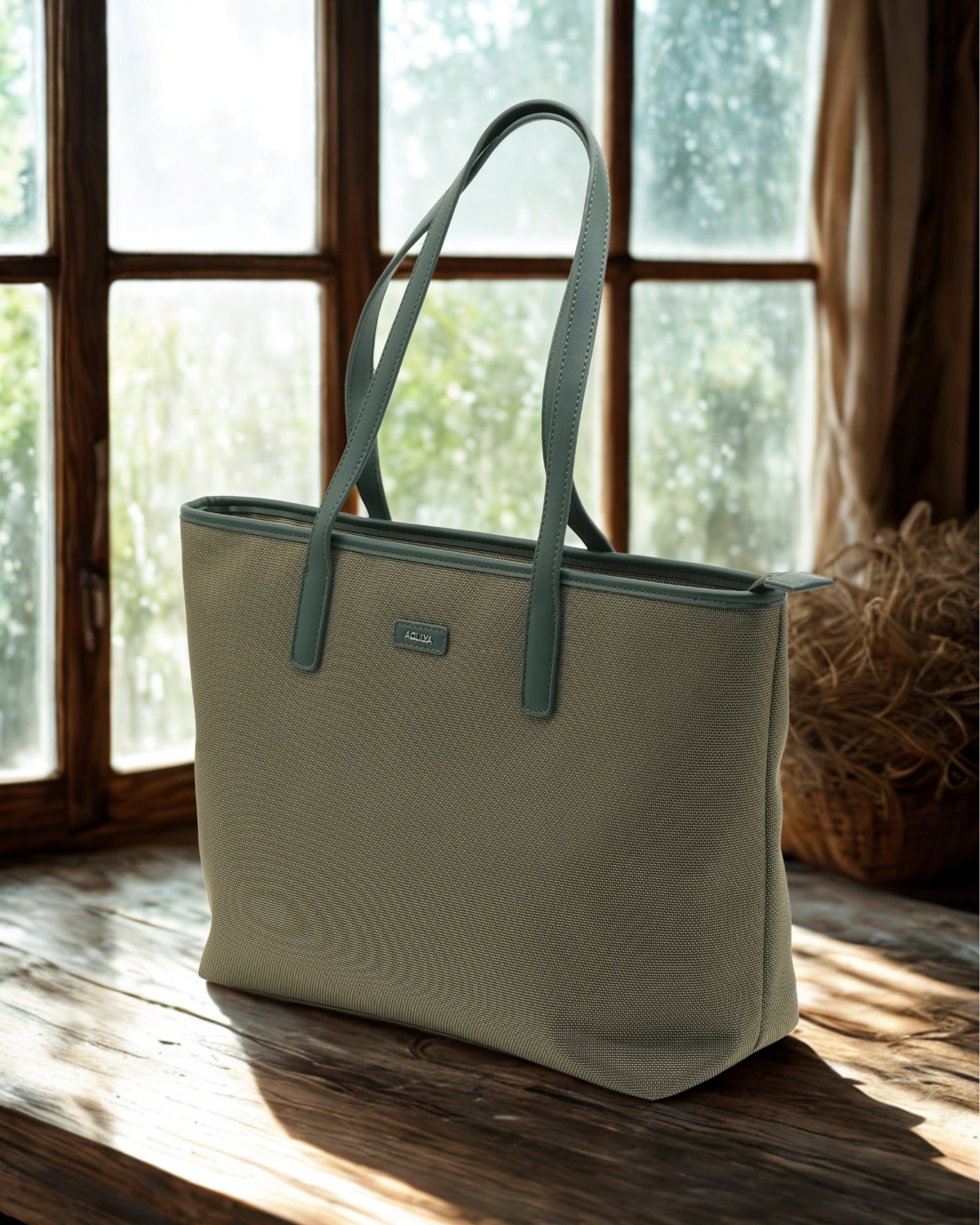 AOLLYA Canvas Tote Bag with Leather Handles – Large Women’s Shoulder Bag for Work & Travel