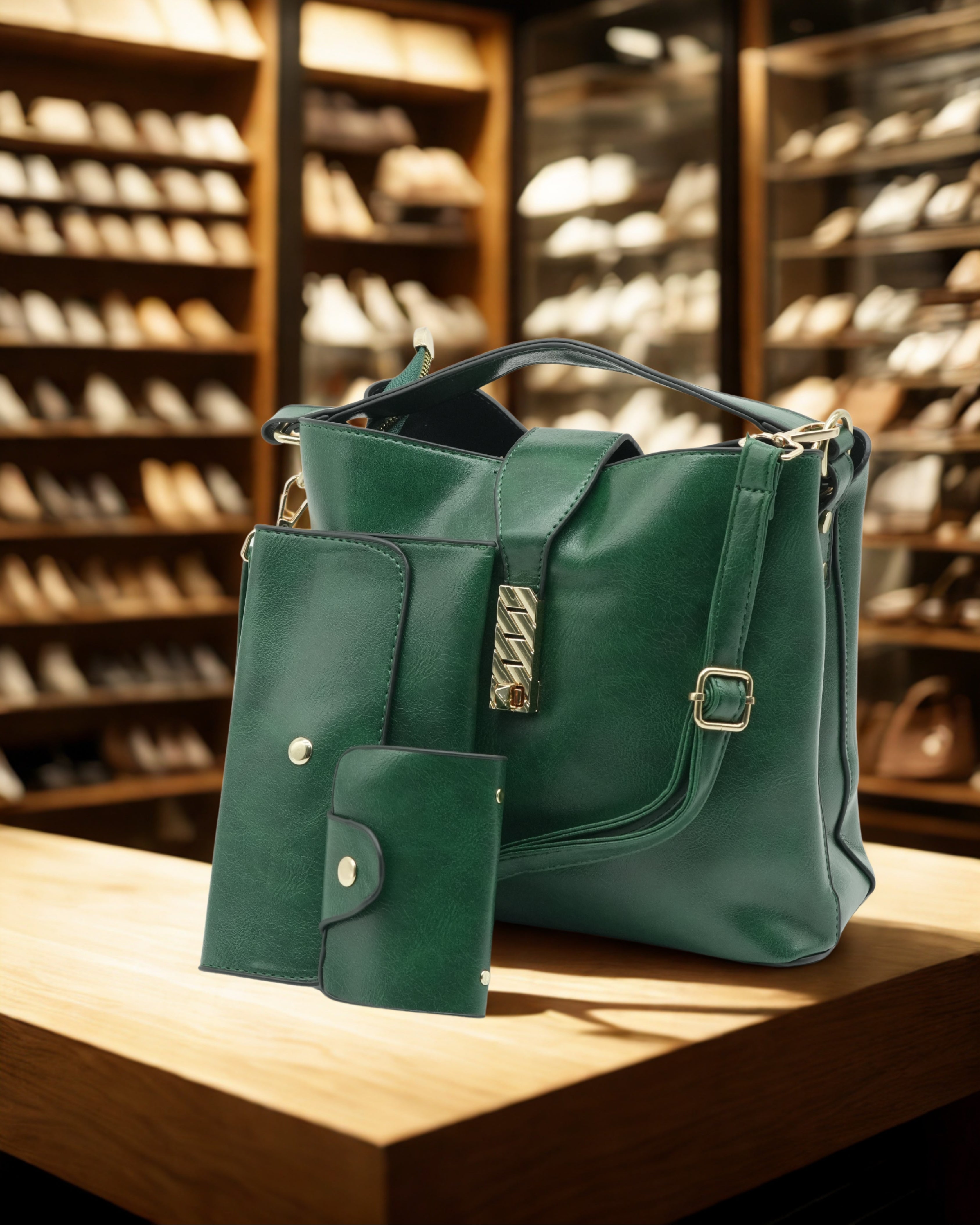 Emerald Luxe Leather Handbag Set