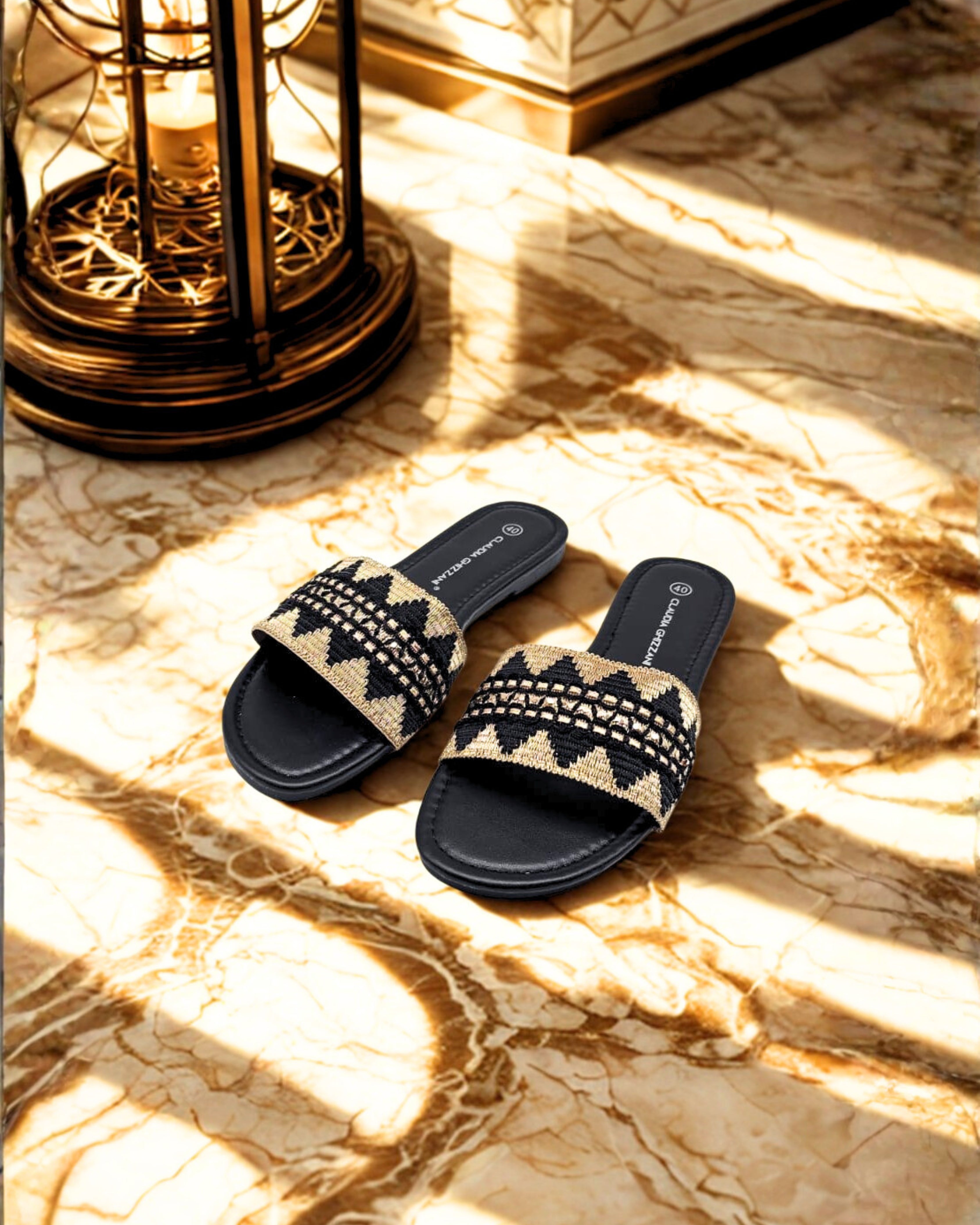Women’s Festive Embroidered Slip-On Sandals – Elegant Ethnic Flat Slides for Casual outing