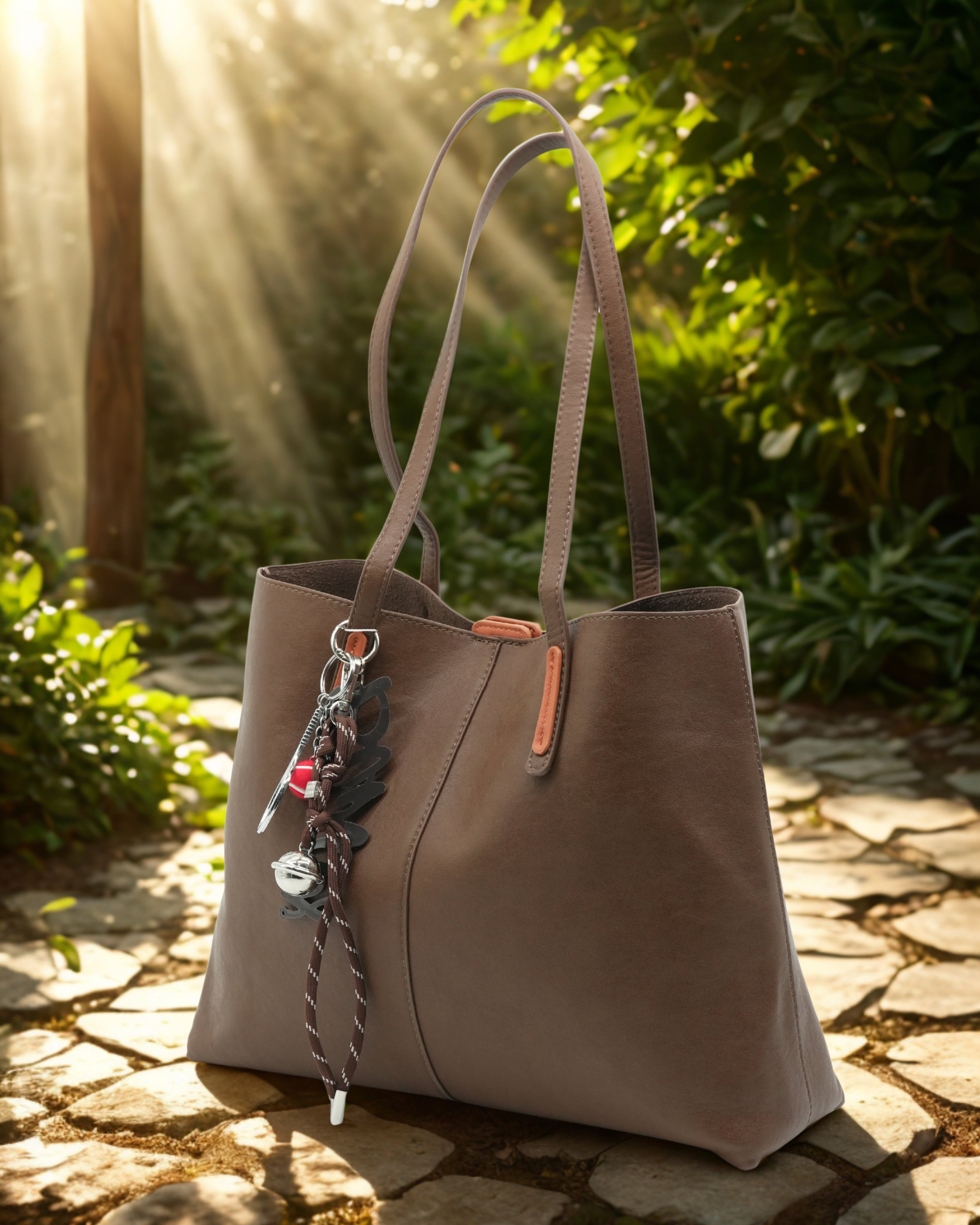 Elegant Leather Tote Bag for Women – Stylish Shoulder Handbag with Keychain Charm, Perfect for Work, Travel & Everyday Use