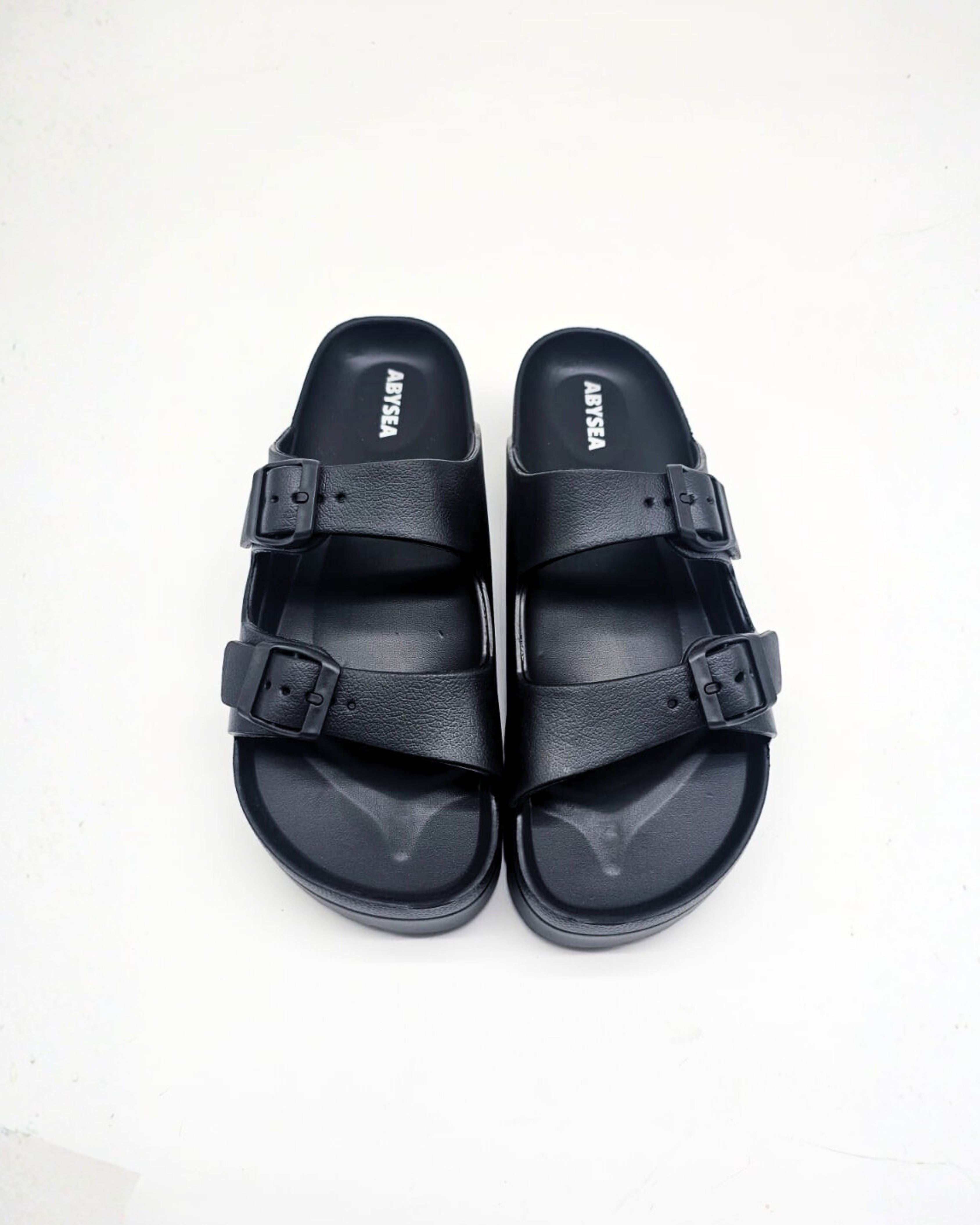 ABYSEA Black Double Buckle Slide Sandals – Comfortable Casual Summer Slippers for Women & Men