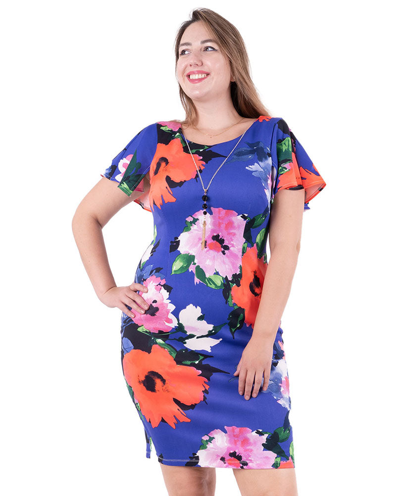 Royal blue floral dress for women