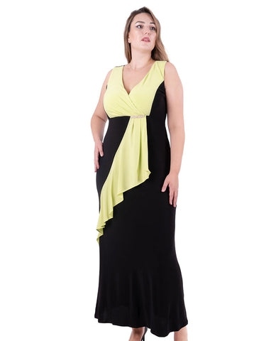 Plus Size Black Green Slimming empire waist maxi dress