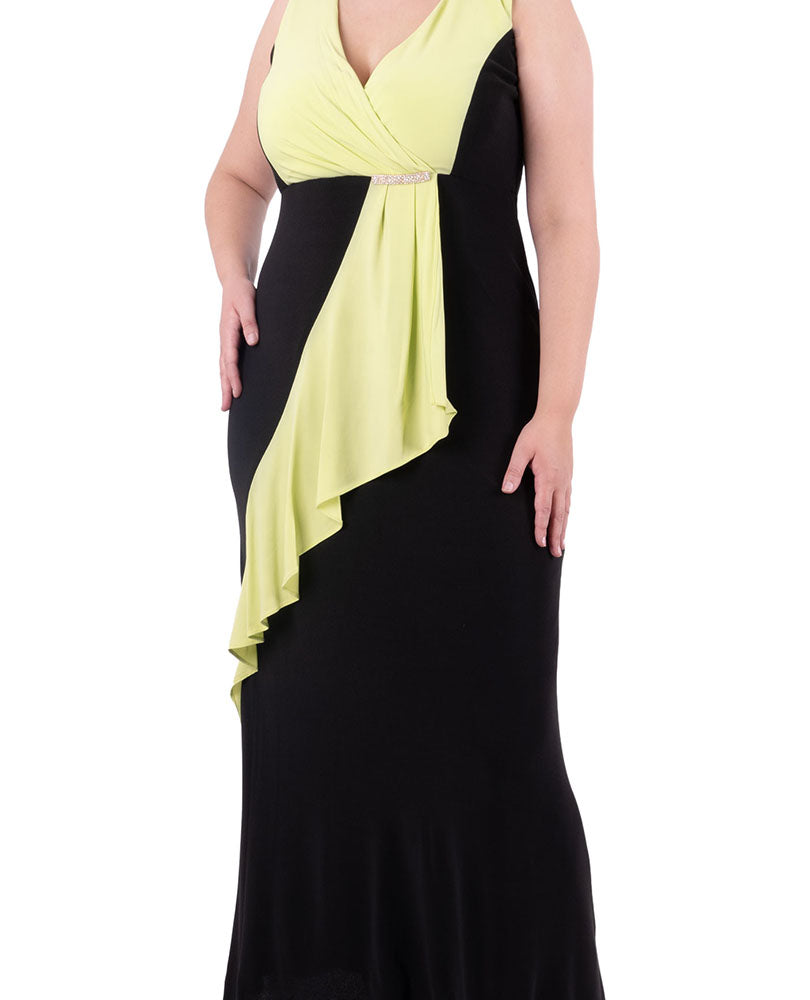 Plus Size Black Green Slimming empire waist maxi dress
