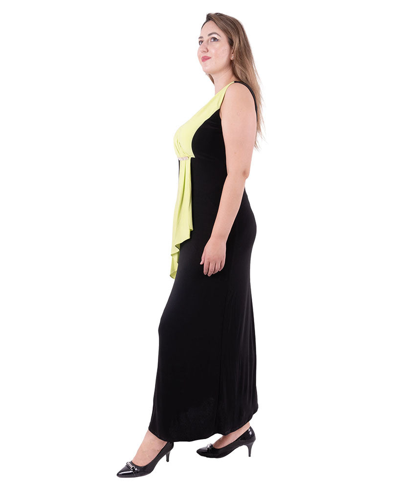 Plus Size Black Green Slimming empire waist maxi dress