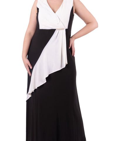 Plus Size Black White Slimming empire waist maxi dress