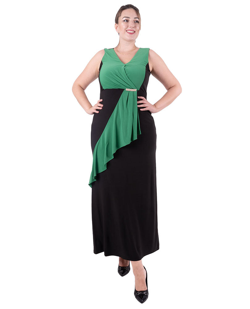 Plus Size Black green slimming empire waist maxi dress