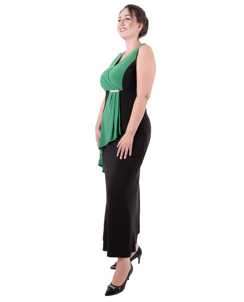 Plus Size Black green slimming empire waist maxi dress