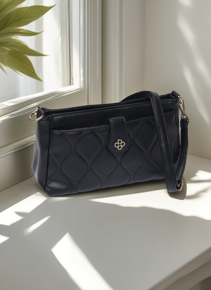 Chic Wavy Quilted Top-Handle Bag – Convertible Crossbody