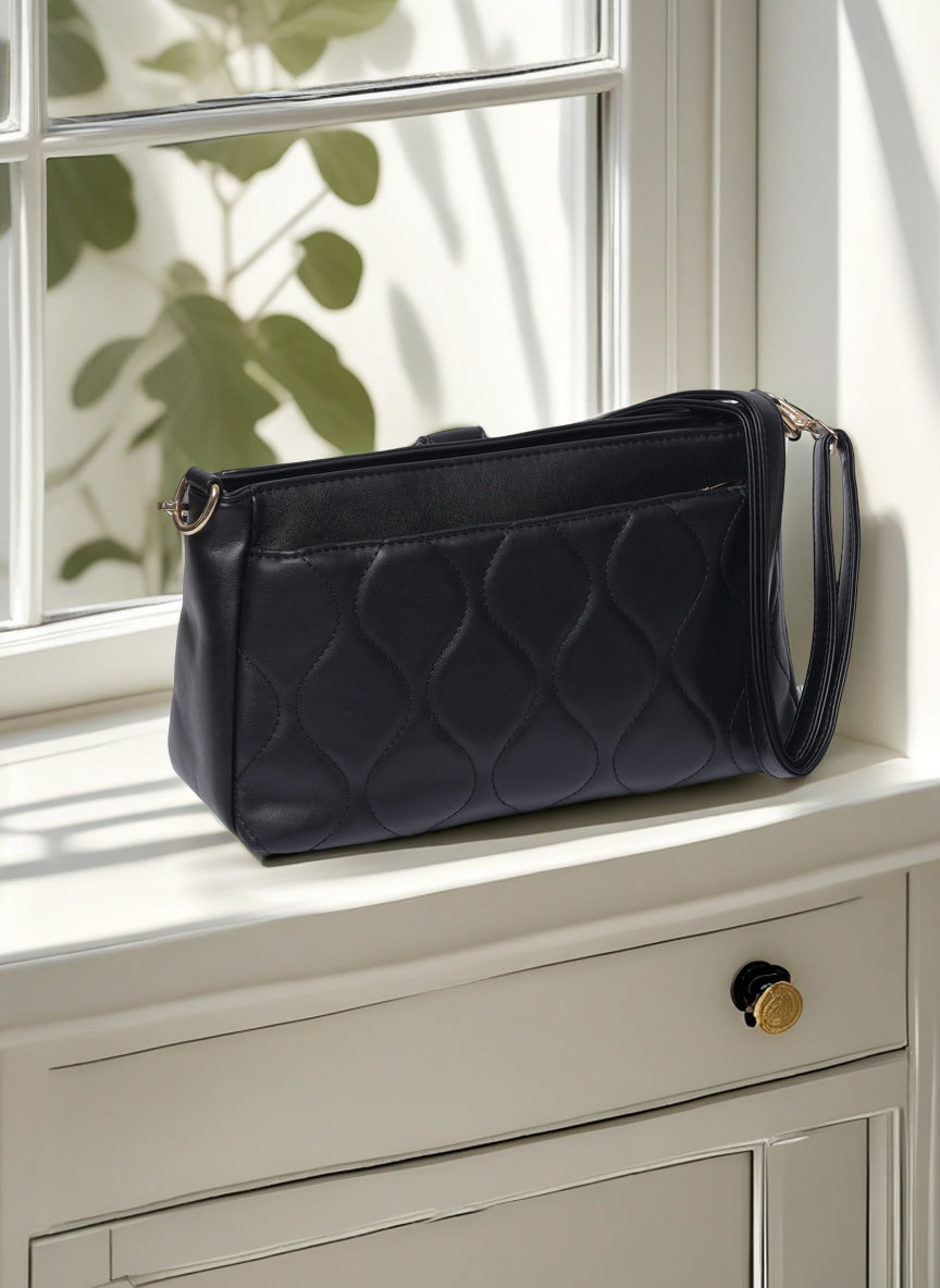Chic Wavy Quilted Top-Handle Bag – Convertible Crossbody