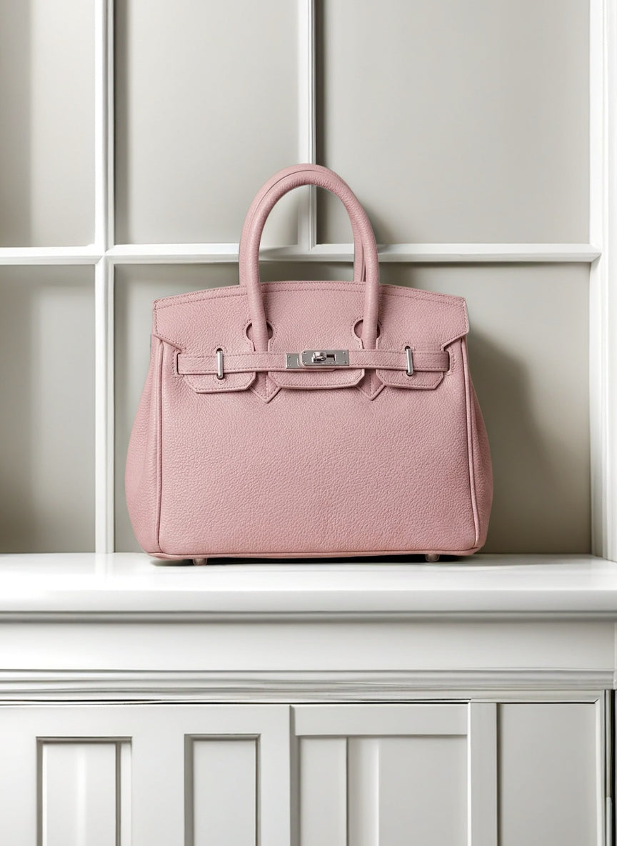 Classic Medium size Pebbled Top Handle Satchel | Elegant Turn-Lock Handbag & Crossbody