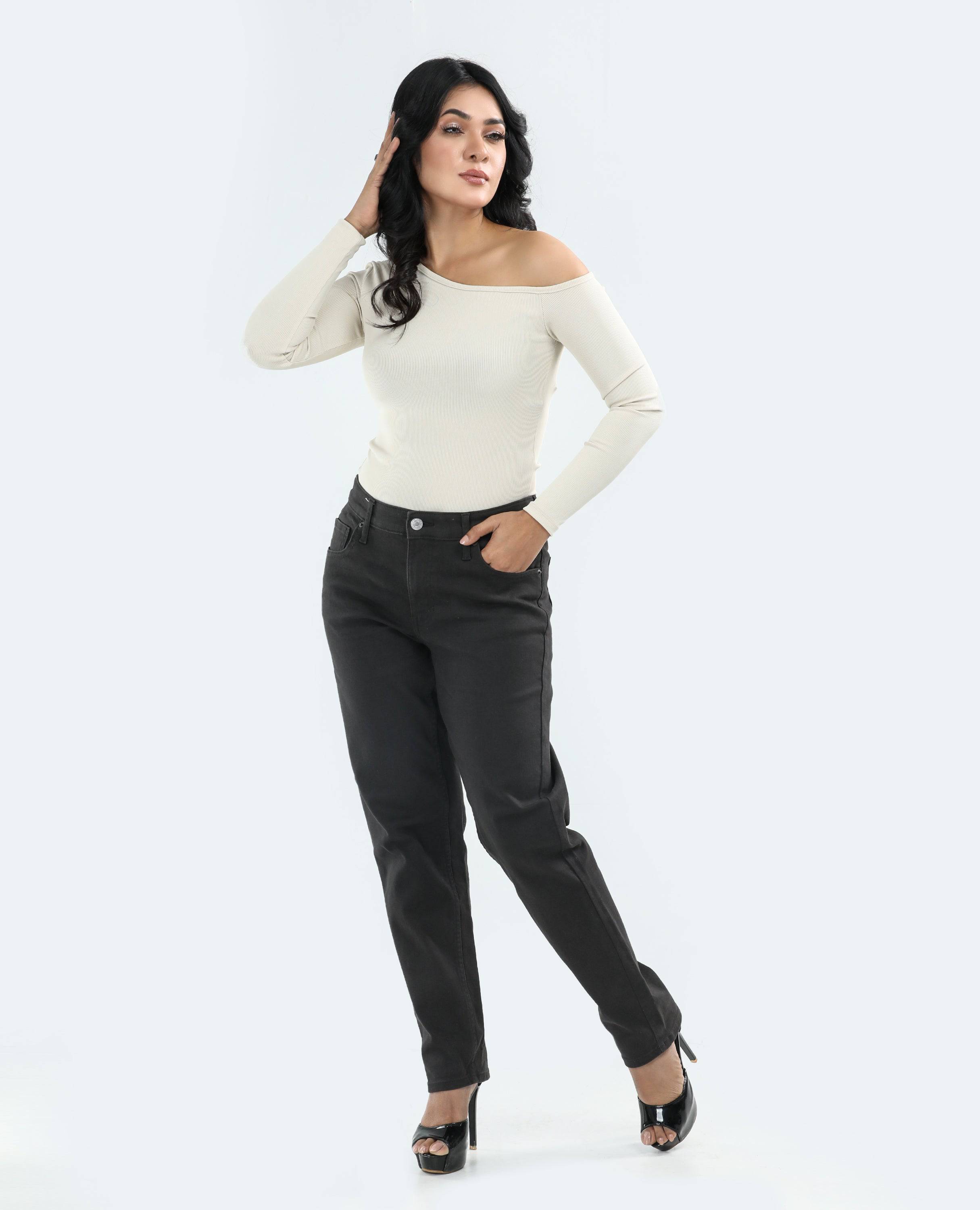 Wide Leg Jeans for Women FineLook Black color front picture