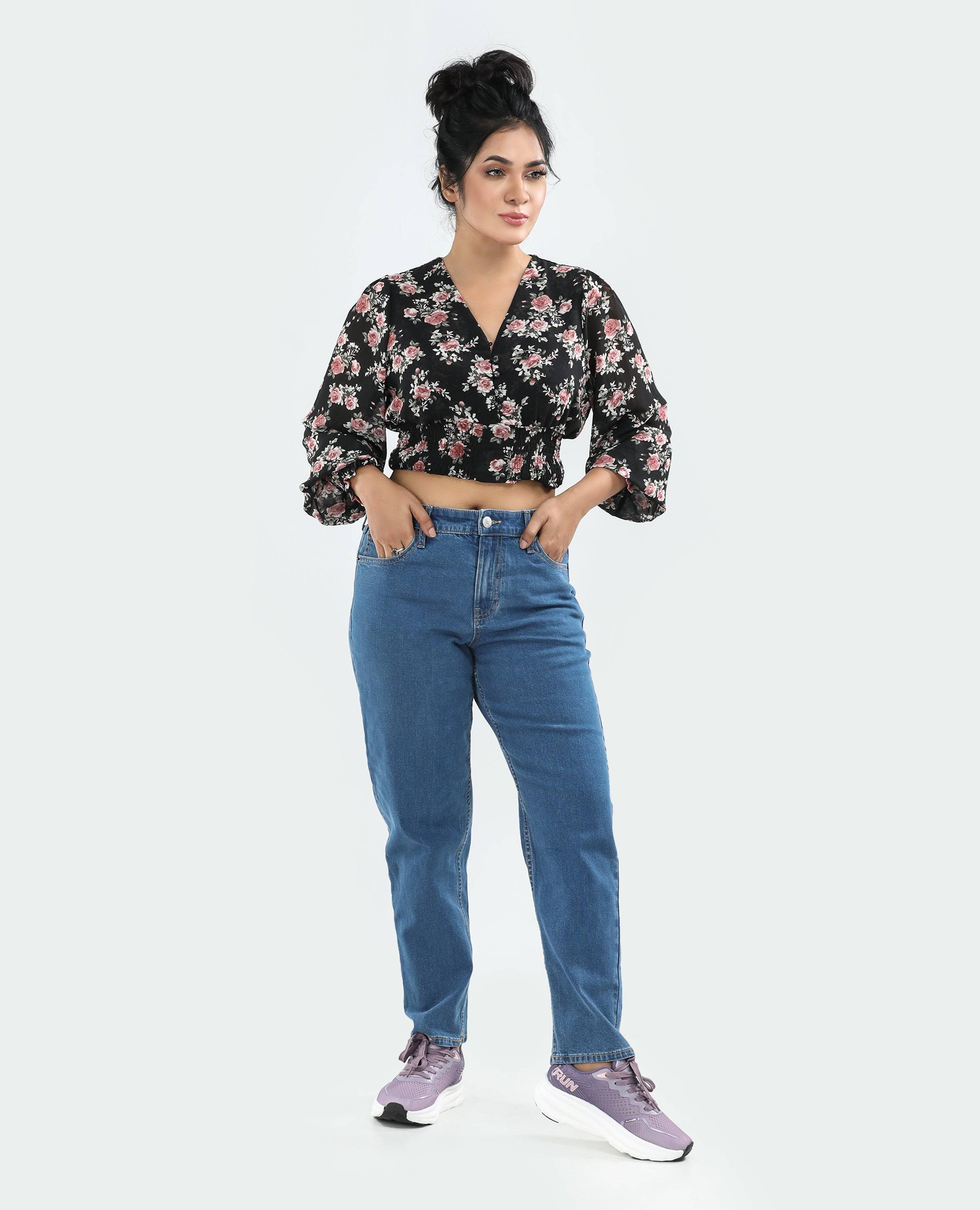 Wide Leg Jeans for Women FineLook Blue color front side picture