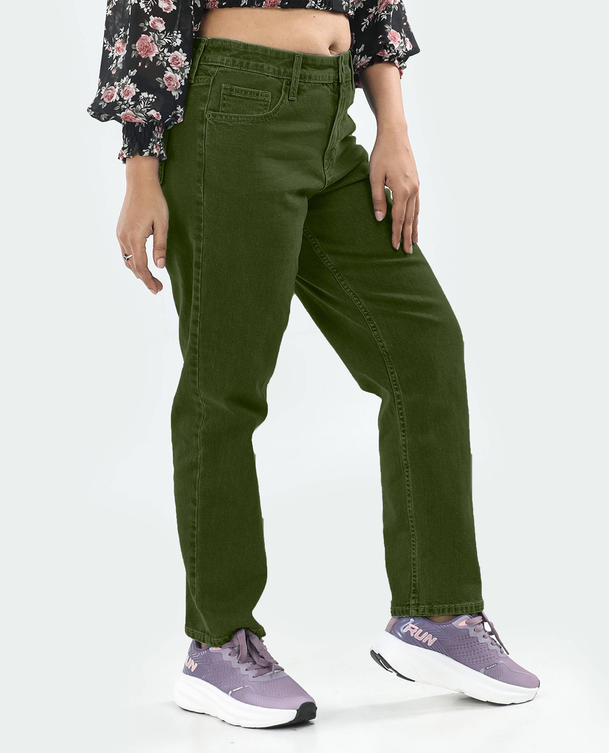 Wide Leg Jeans for Women FineLook – High Waist, Comfortable Fit and Stylish Green color Right side picture