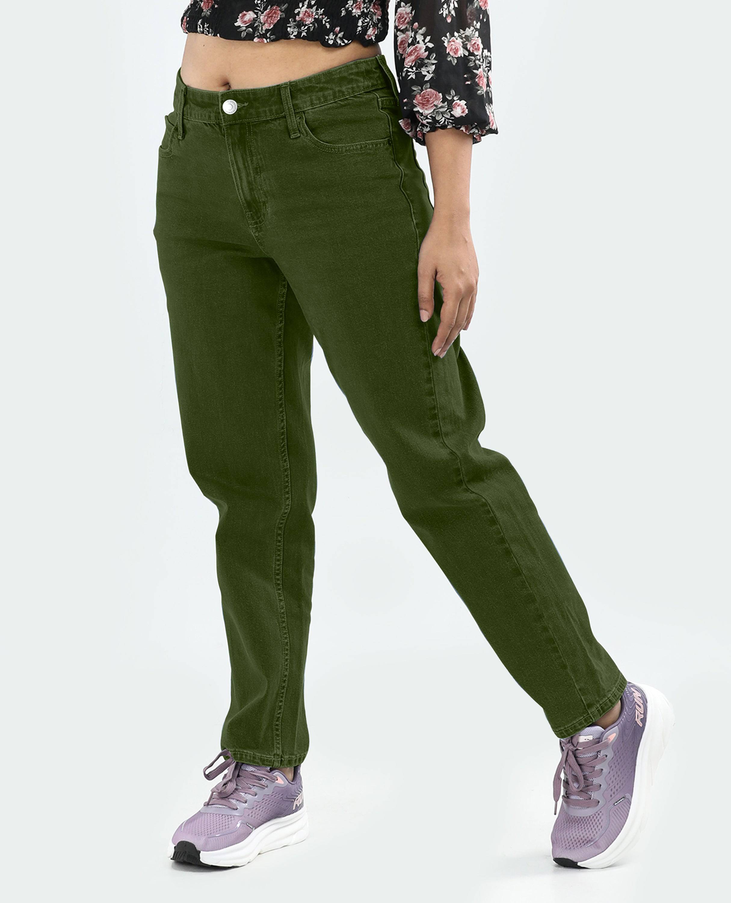 Wide Leg Jeans for Women FineLook – High Waist, Comfortable Fit and Stylish Green color side picture