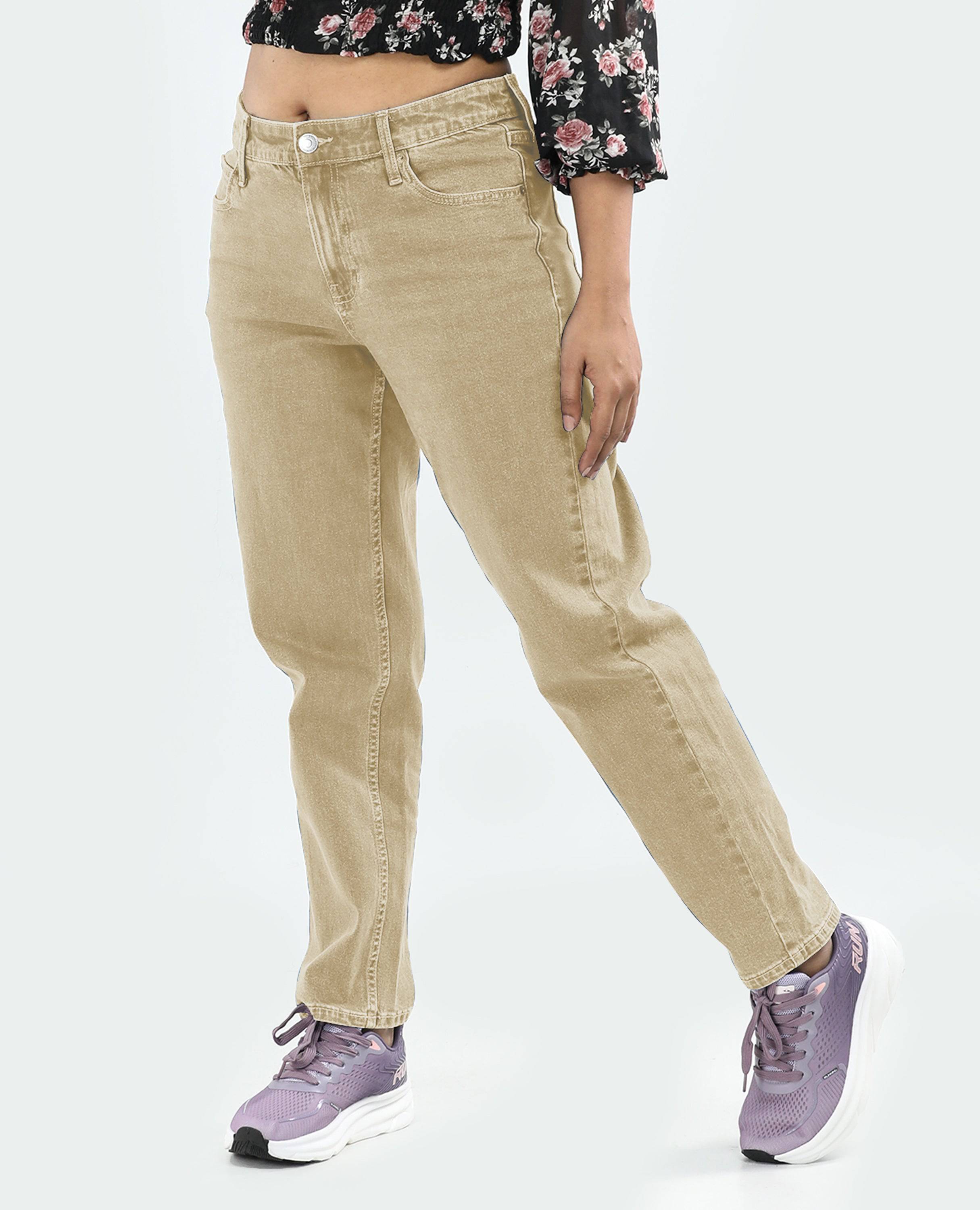 Wide Leg Jeans for Women FineLook – High Waist, Comfortable Fit and Stylish beige color Left side picture