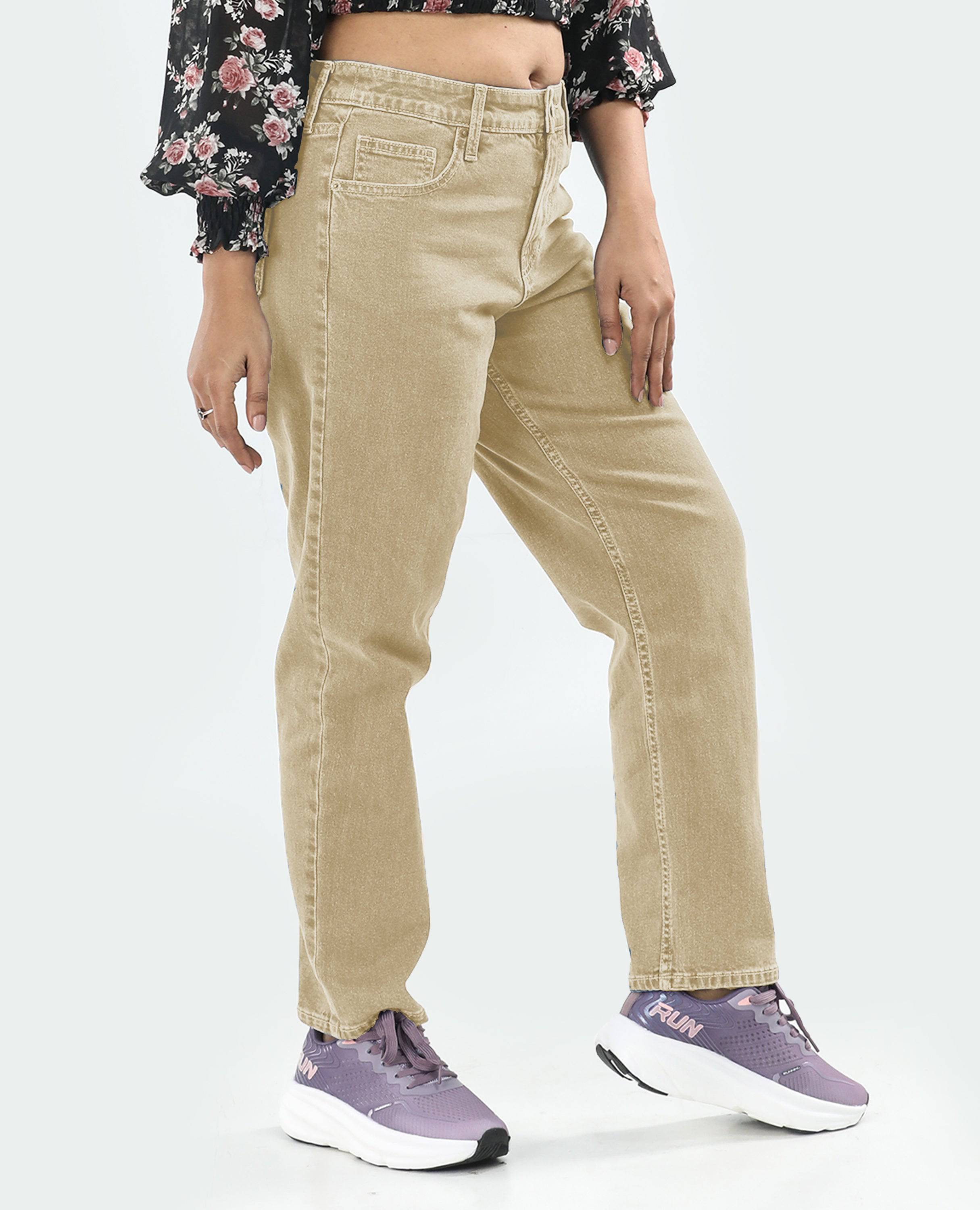 Wide Leg Jeans for Women FineLook – High Waist, Comfortable Fit and Stylish beige color Right side picture