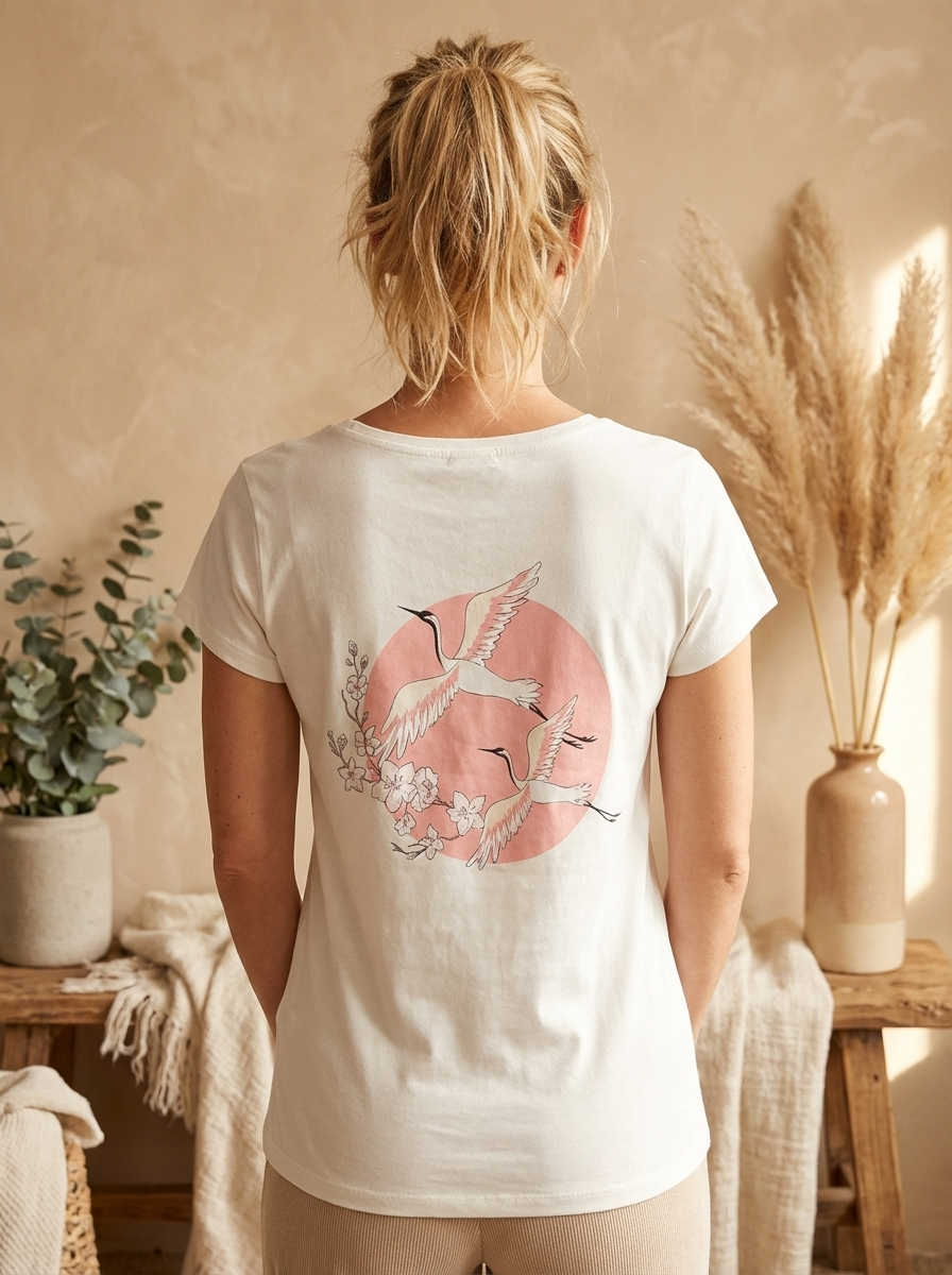 Women’s Japanese Crane & Cherry Blossom Graphic Tee