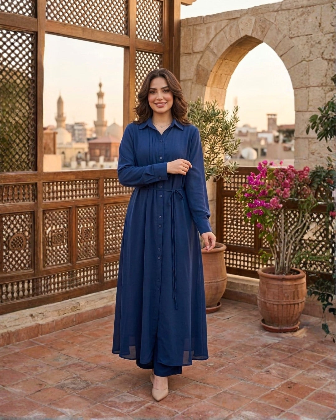 Elegant Pleated Button-Down Maxi Dress