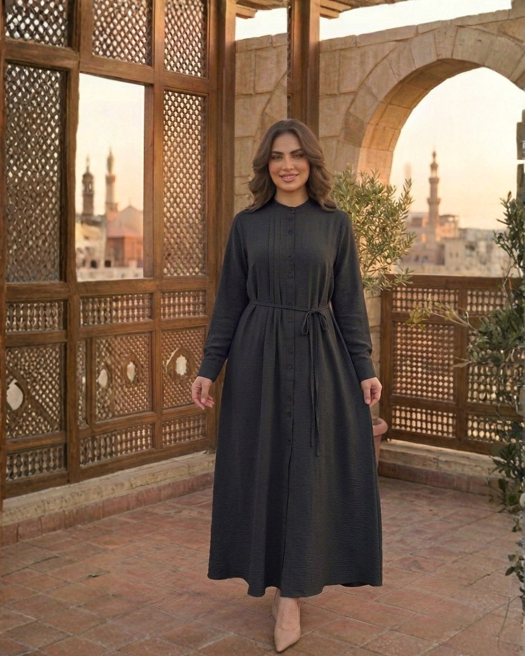Elegant Pleated Button-Down Maxi Dress