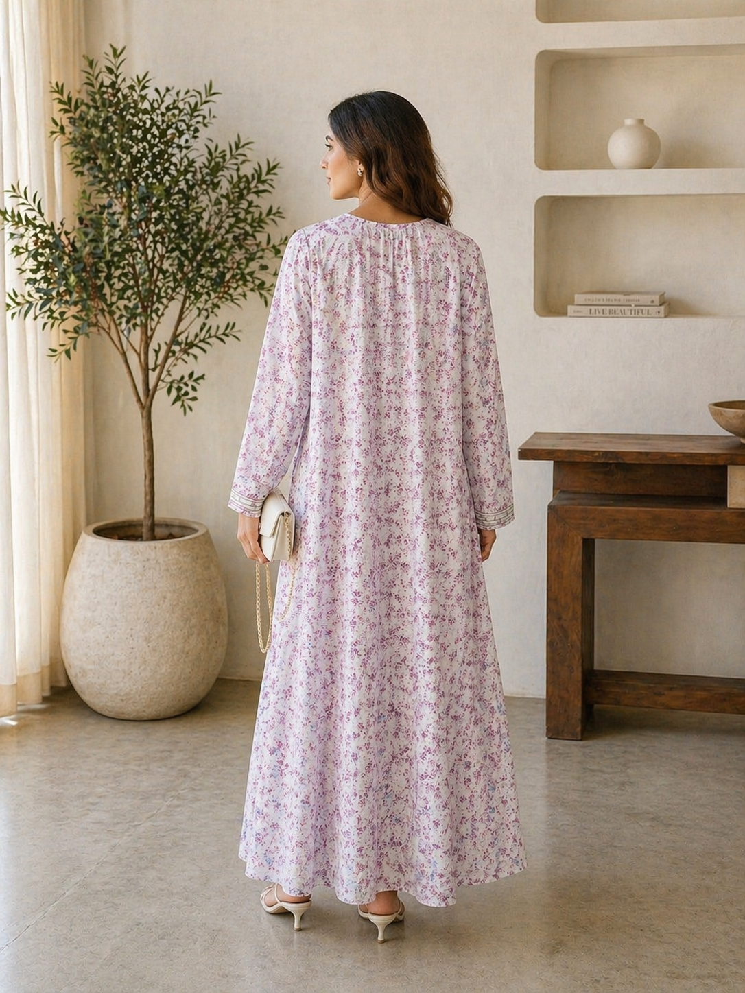 Floral V-Neck Maxi Kaftan Dress - Floral Print FineLook Floral V-Neck Maxi Kaftan Dress - Floral Print FineLook