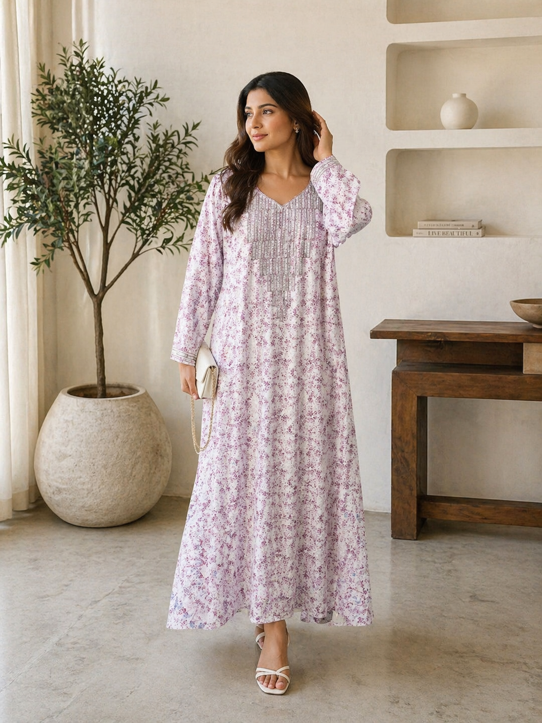 Floral V-Neck Maxi Kaftan Dress Floral V-Neck Maxi Kaftan Dress