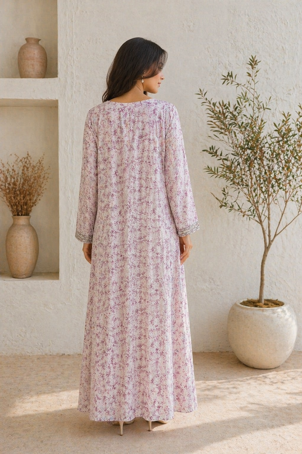 Floral V-Neck Maxi Kaftan Dress - Floral Print