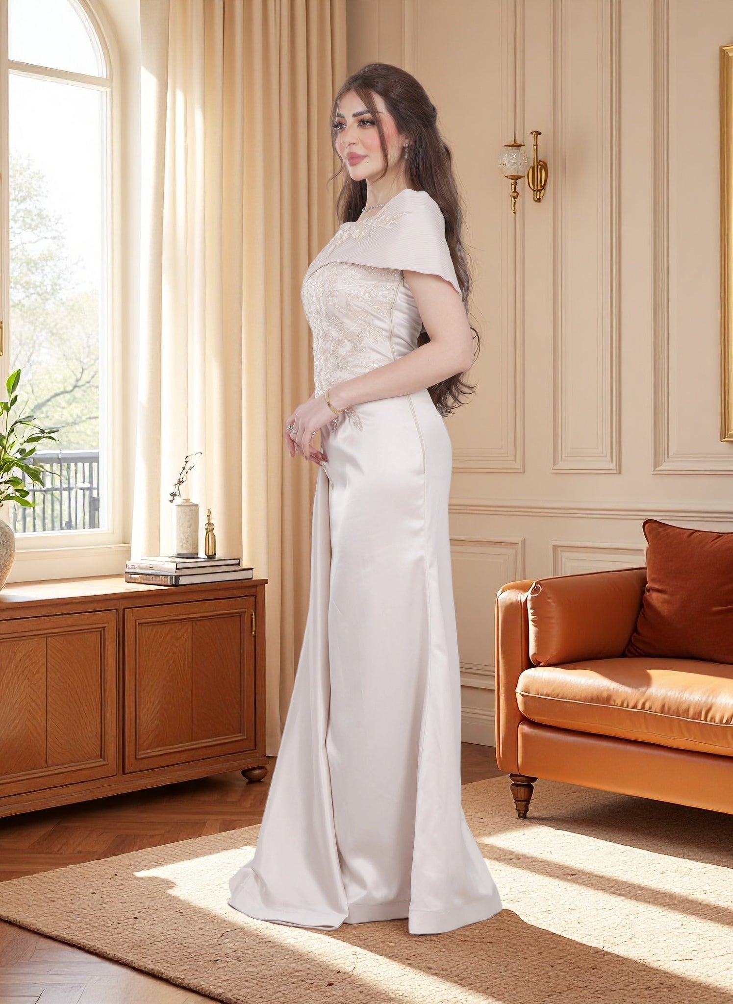 Taffeta Dress with Pearl Embroidery and luxurious Sequins