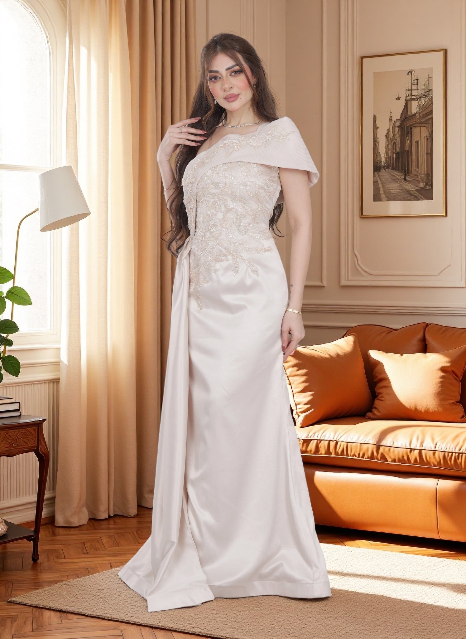 Taffeta Dress with Pearl Embroidery and luxurious Sequins