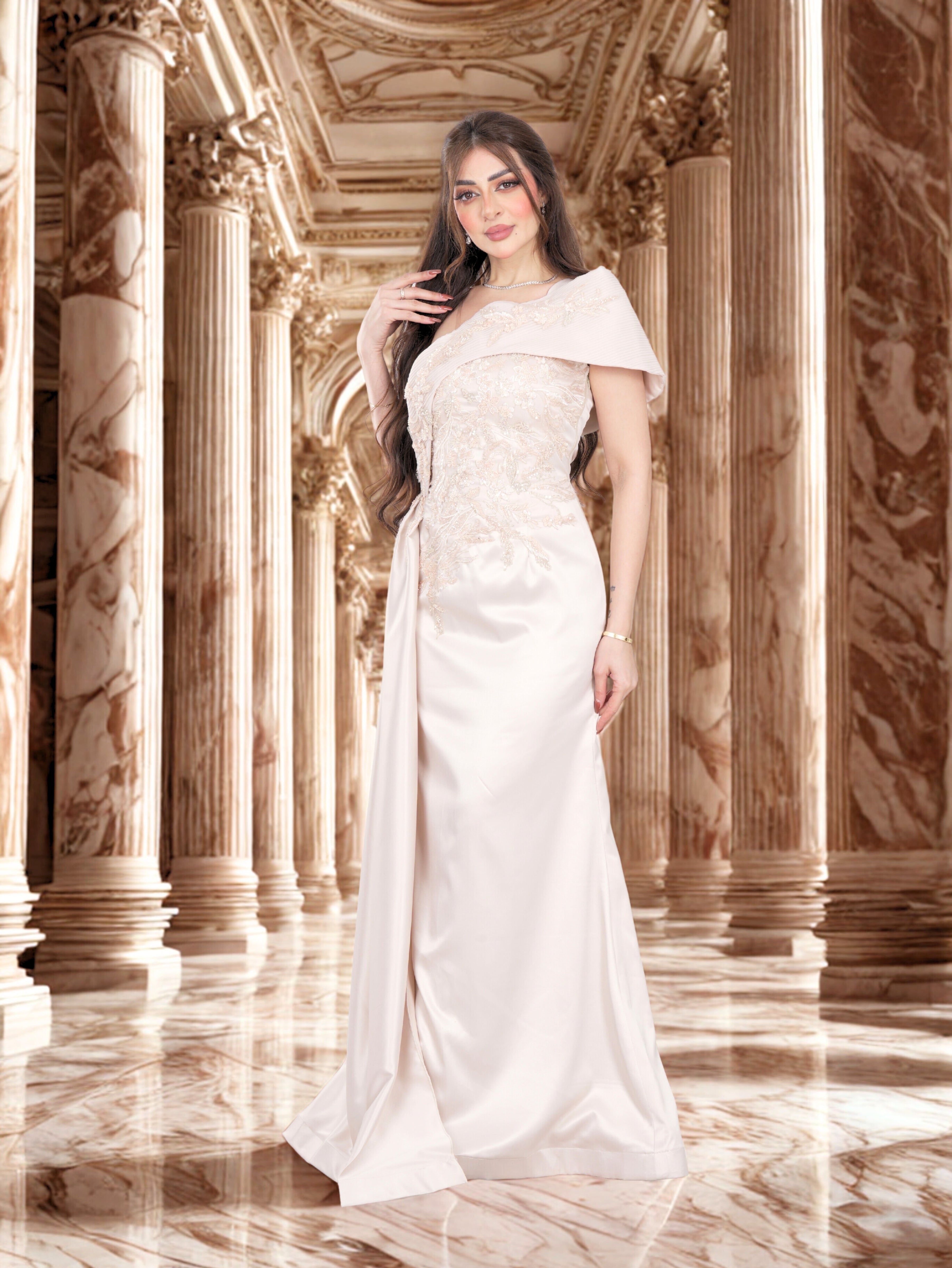 Taffeta Dress with Pearl Embroidery and luxurious Sequins