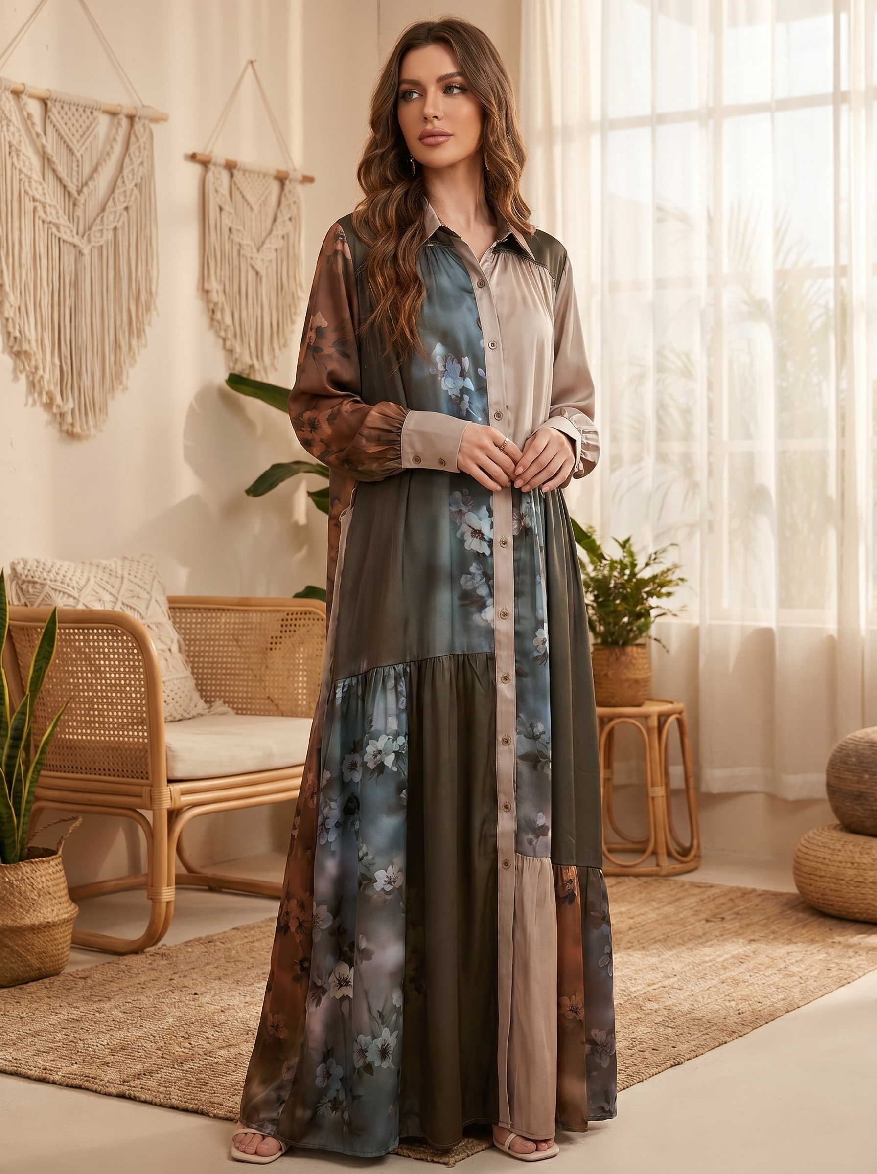 Boho-Chic Embroidered Maxi Jalabiya – Floral Modest Long Dress