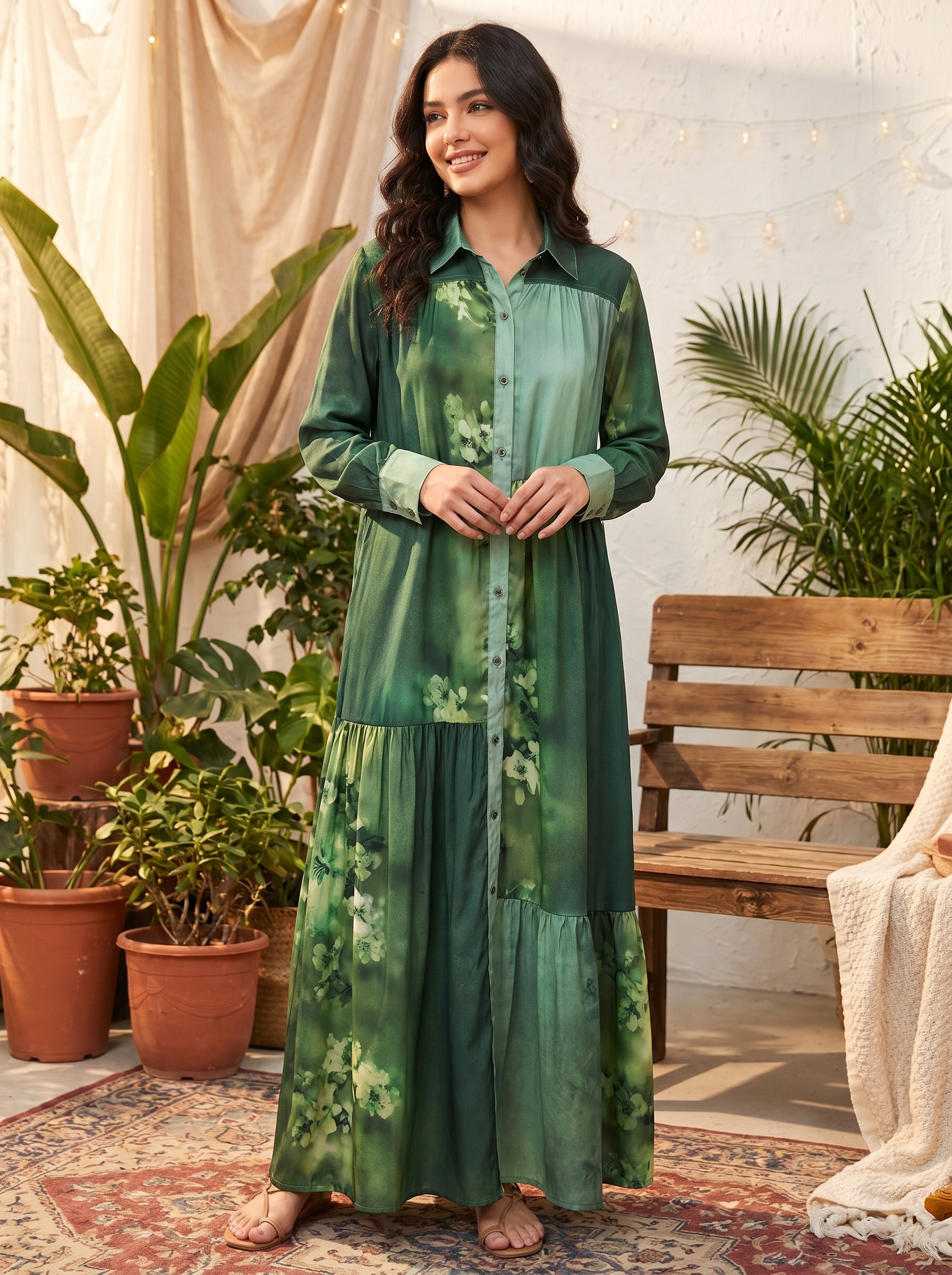 Boho-Chic Embroidered Maxi Jalabiya – Floral Modest Long Dress