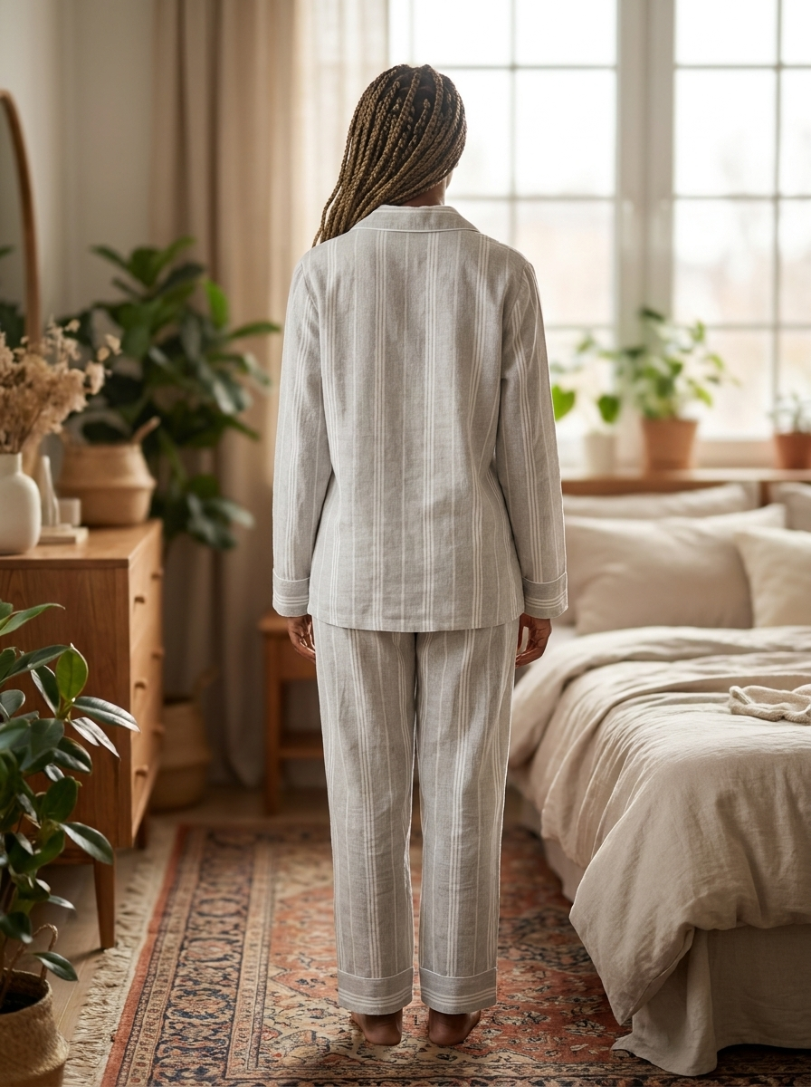Women’s Cotton Striped Pajama Set - Long Sleeve Button-Down Sleepwear