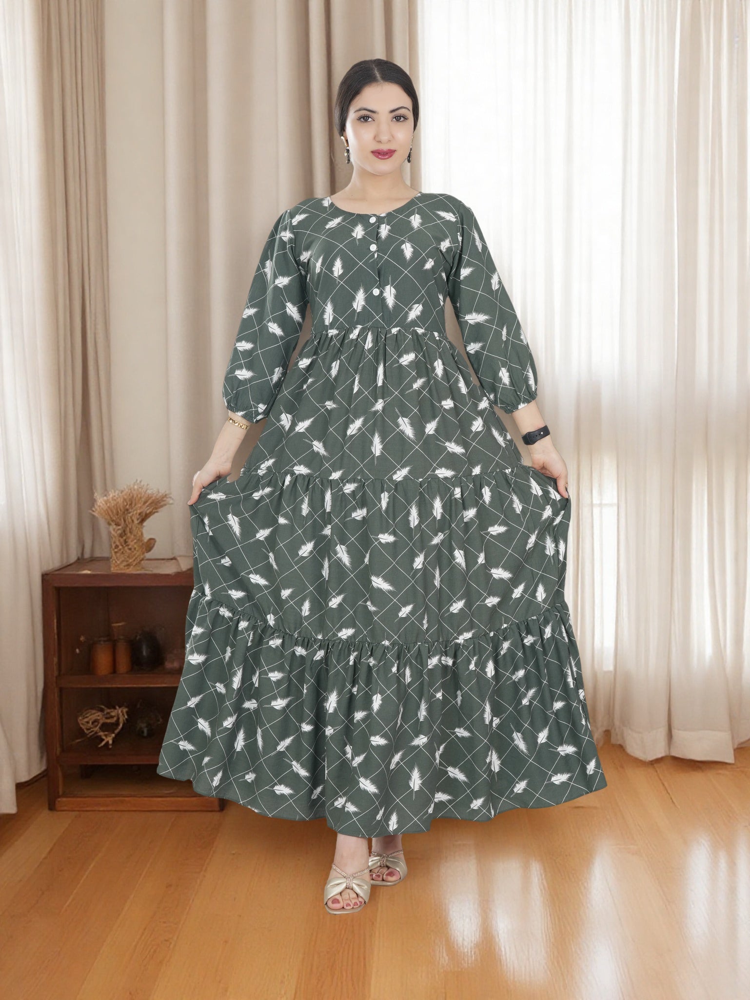 Women's Green Printed Maxi Dress