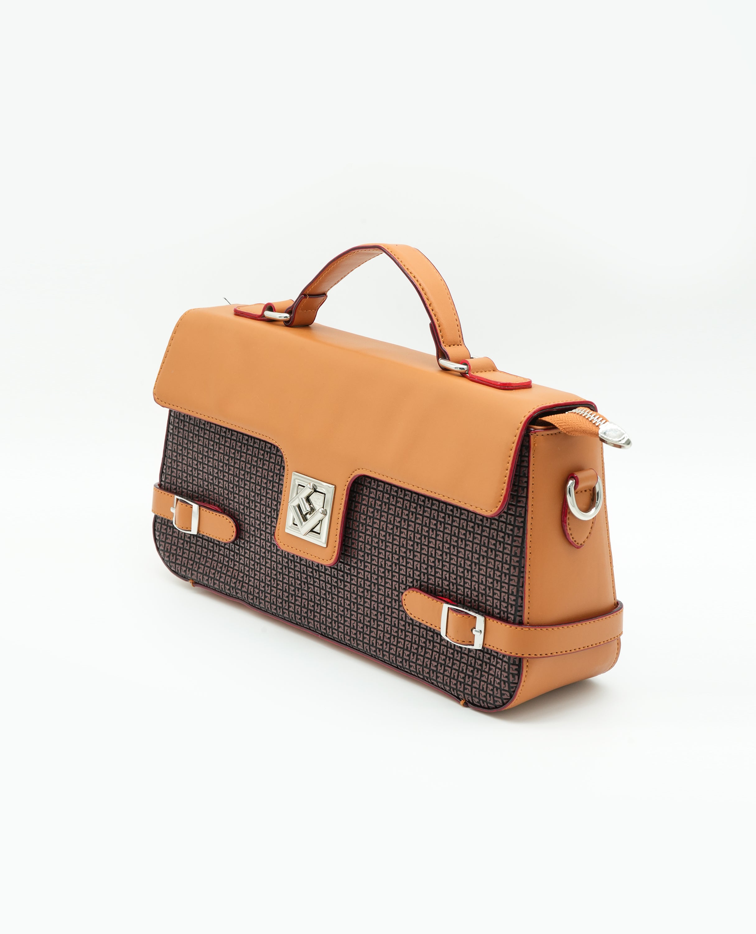 Women All-Over Monogram Print Satchel Bag with Detachable Strap.