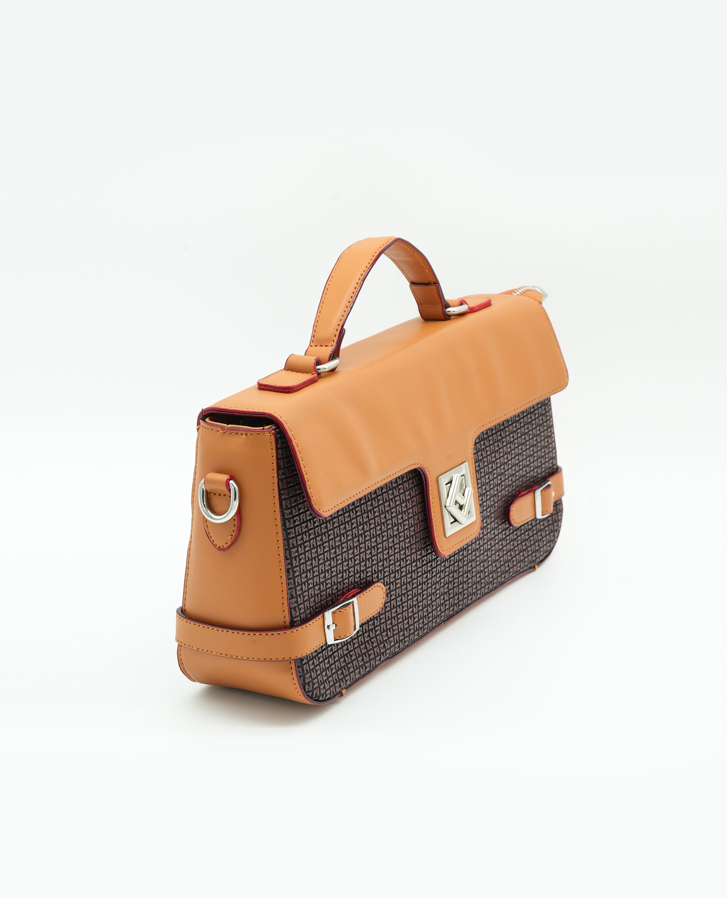 Women All-Over Monogram Print Satchel Bag with Detachable Strap.