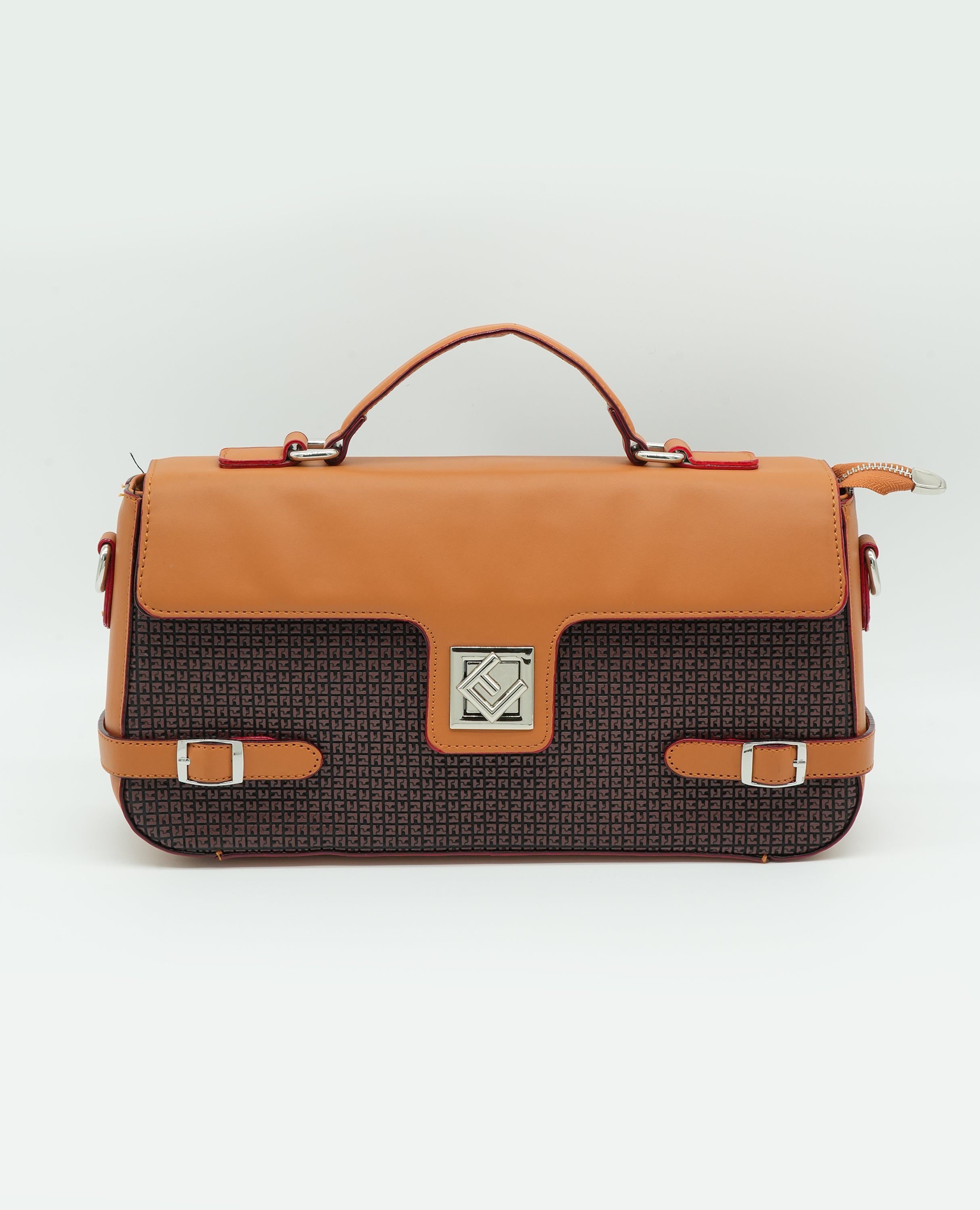Women All-Over Monogram Print Satchel Bag with Detachable Strap.
