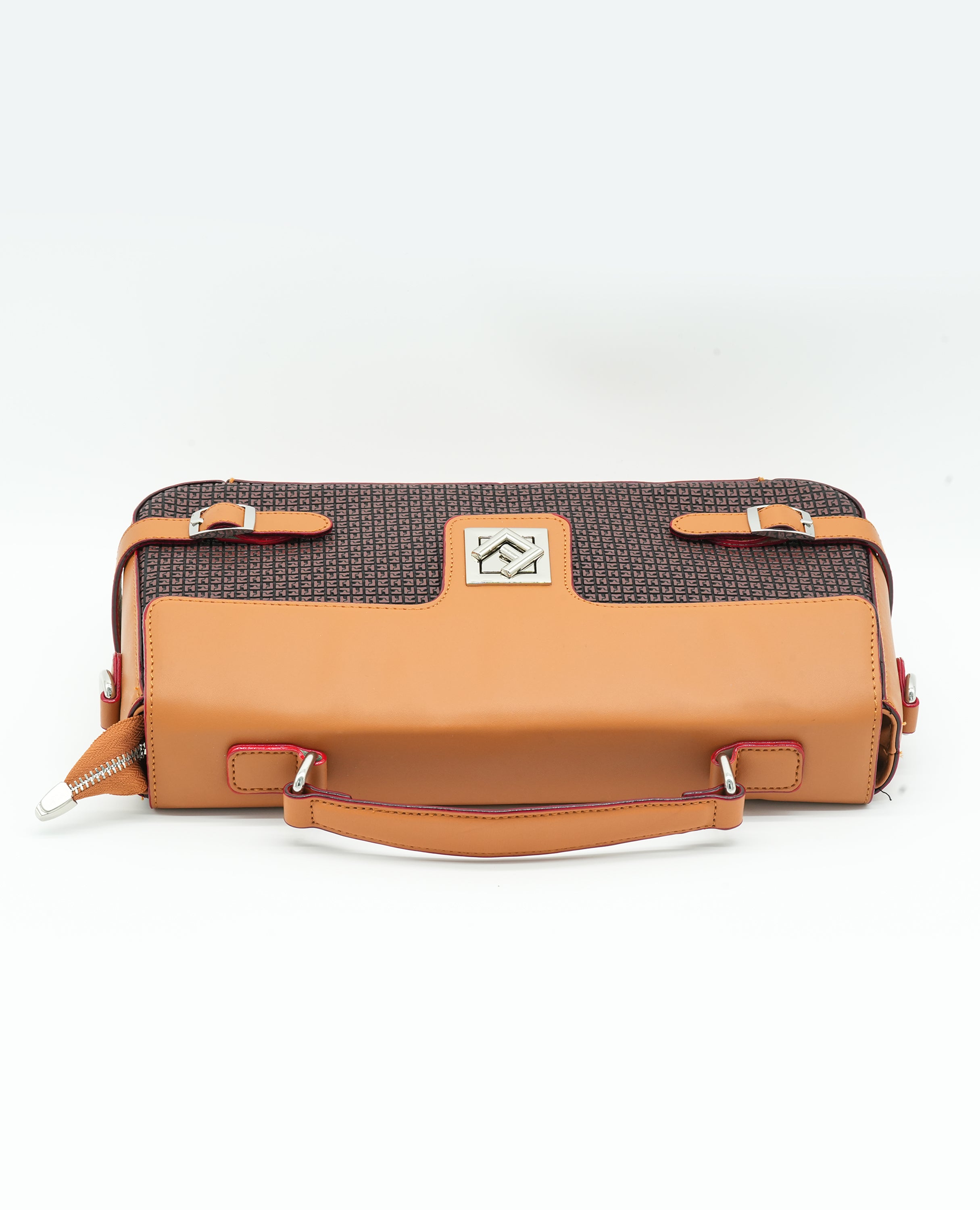 Women All-Over Monogram Print Satchel Bag with Detachable Strap.