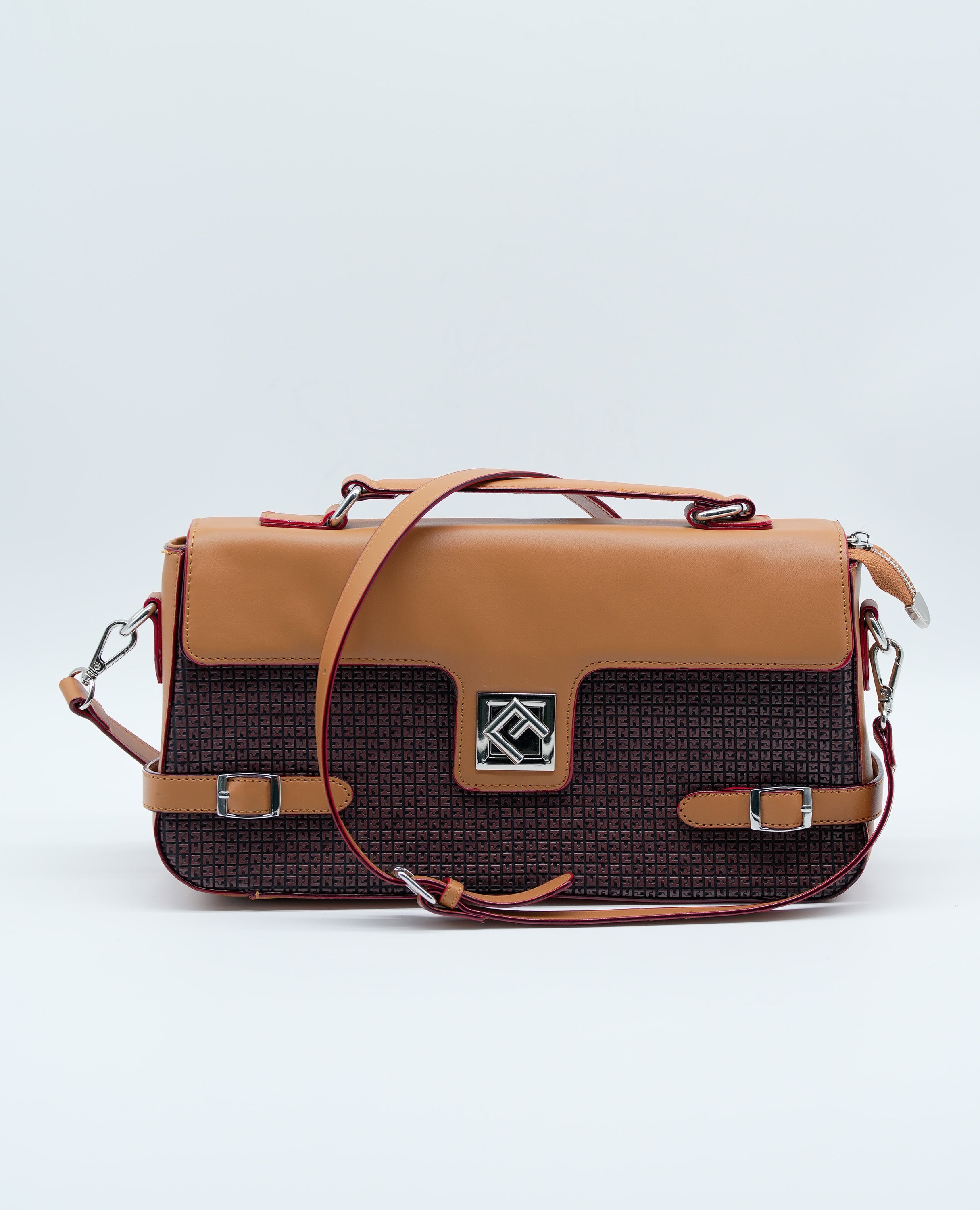 Women All-Over Monogram Print Satchel Bag with Detachable Strap.