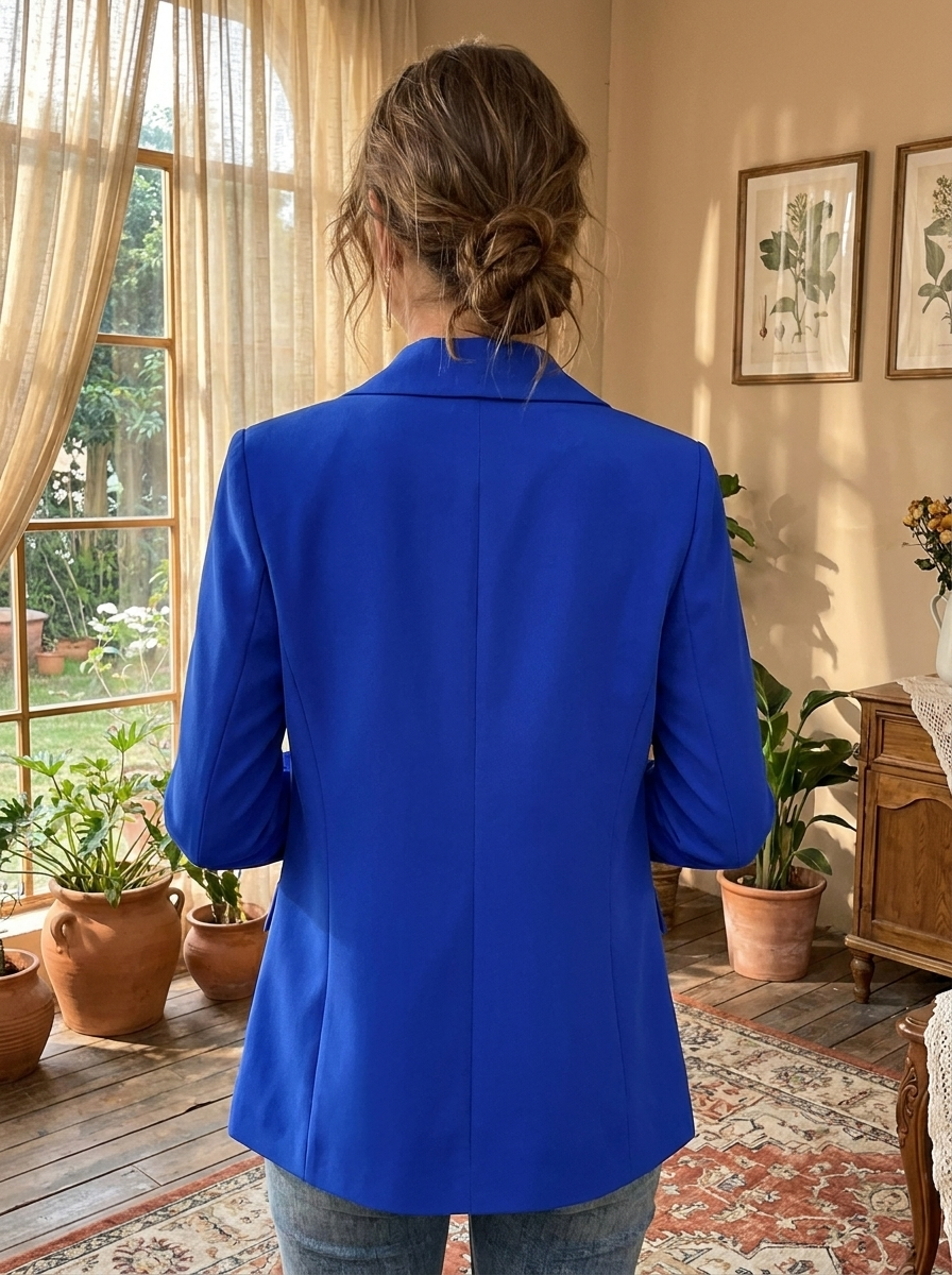 Women’s Classic Royal Blue Shawl Collar Blazer – Tailored Professional Jacket