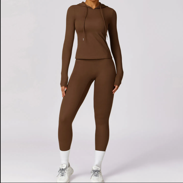 Women Sportswear Set Long Sleeve Crop Top with Leggings - Tracksuits.