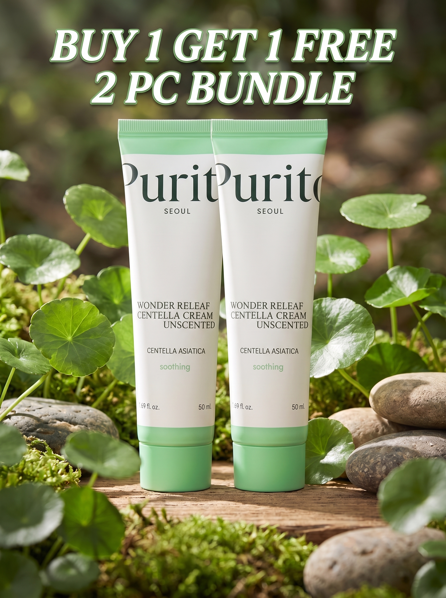 Purito Seoul Wonder Releaf Centella Cream Unscented 50ml – Buy 1 Get 1 Free Bundle