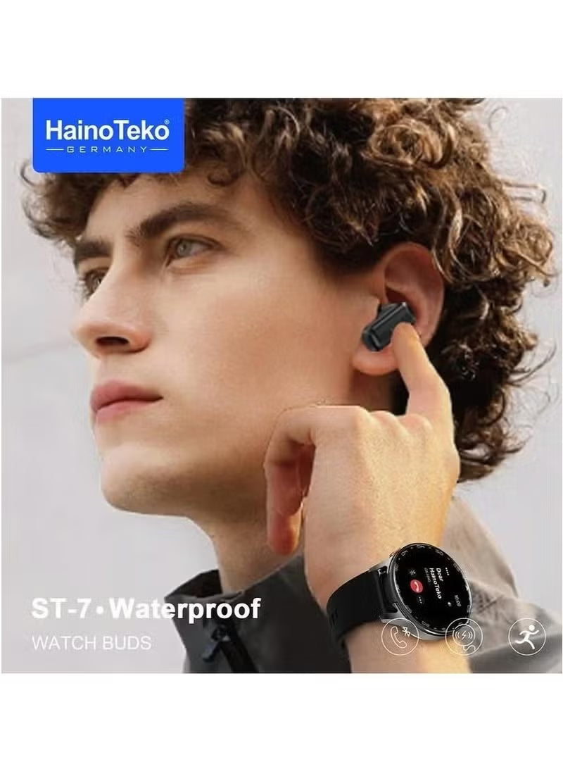 HainoTeko ST-7 Waterproof Smart Watch with Earbuds AMOLED Display 3 Pair Straps
